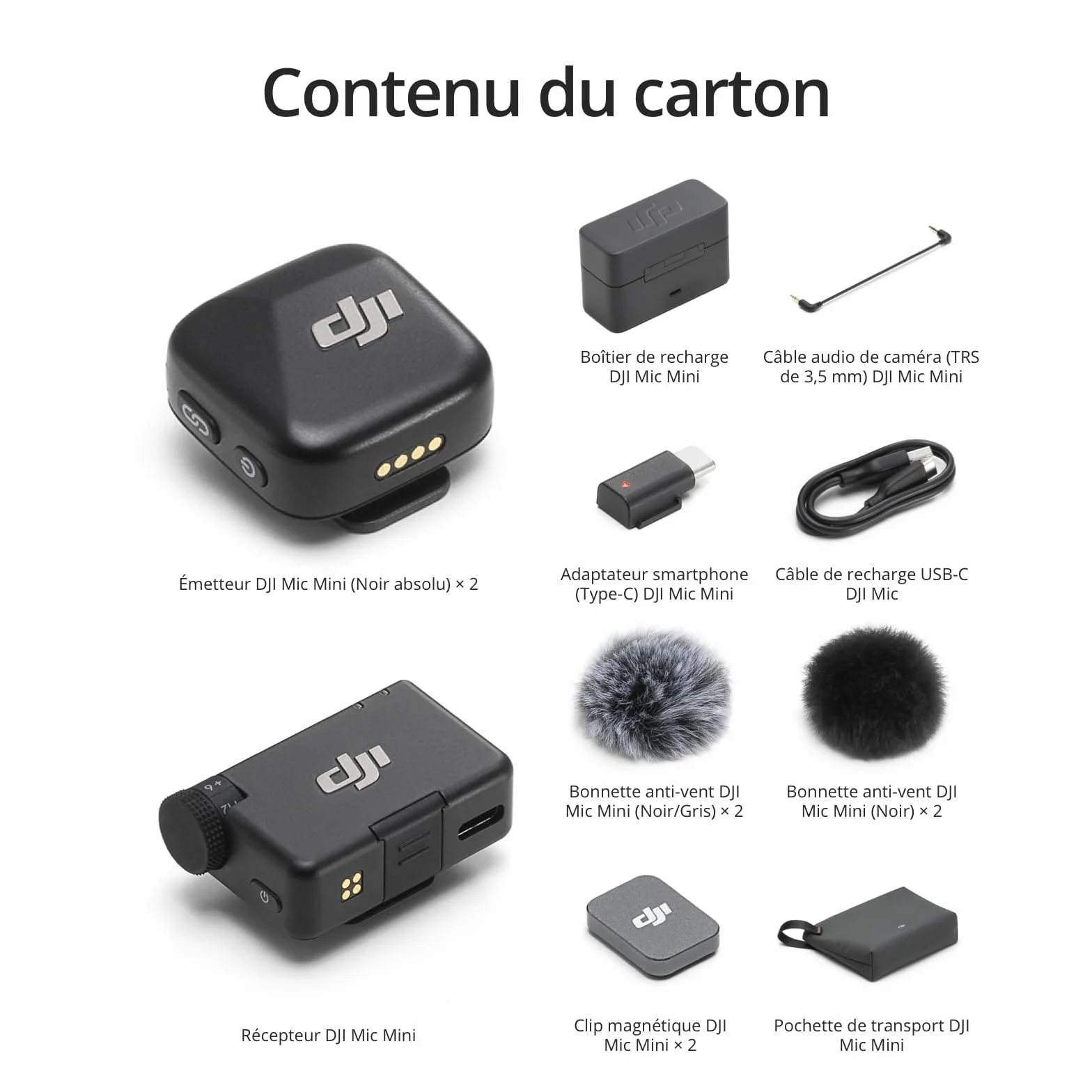 DJI Mic Mini (2 TX + 1 RX + Boîtier de Recharge), Ultra-léger, Audio de HQ, 48 h d’Utilisation, Annulation du Bruit, Limite Auto, Microphone sans Fil pour caméra/iPhone/Android, vlog, Streaming