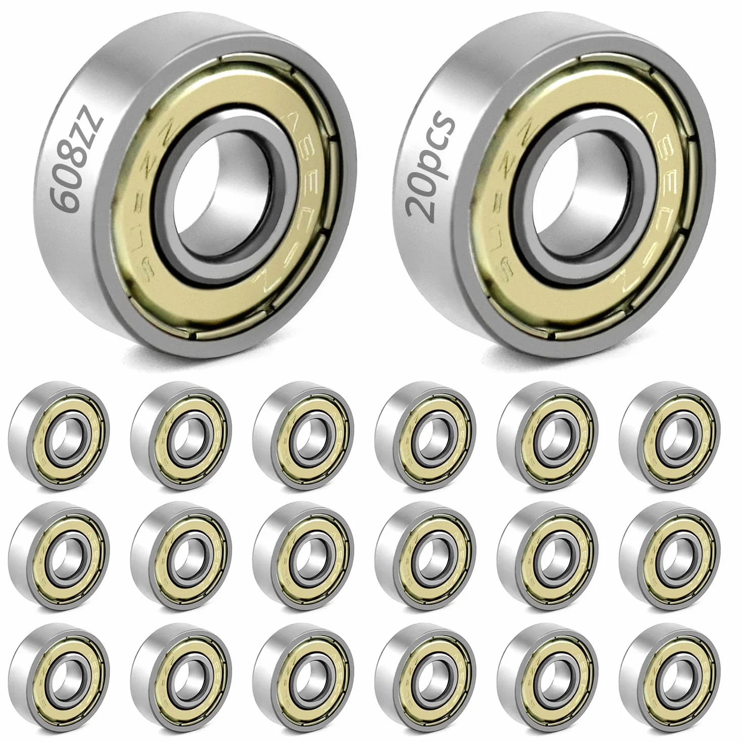 QWORK 20 pièces 608zz roulements à billes 8 mm x 22 mm x 7 mm pour planches à roulettes