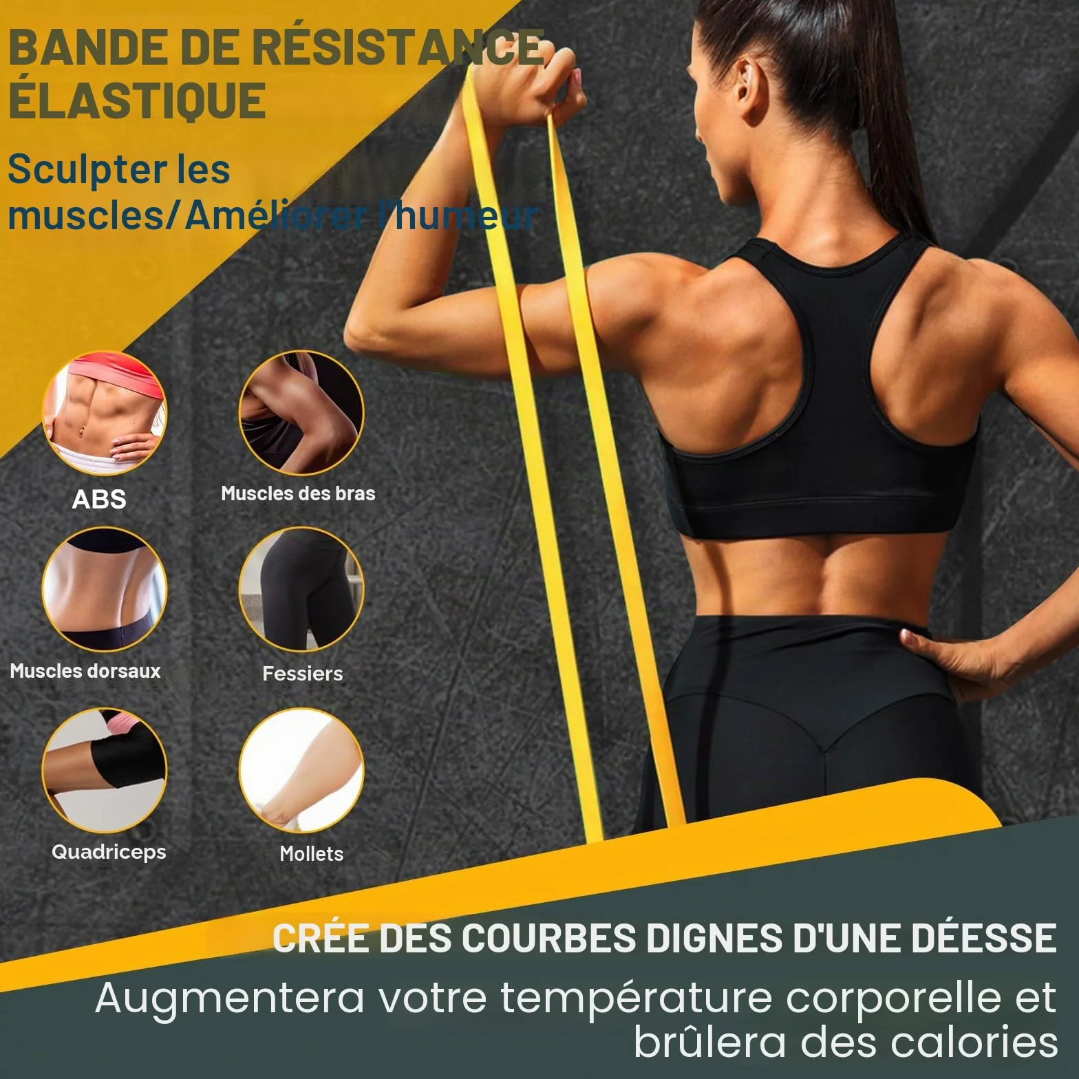 Lot de 5 Bandes de Résistance avec Ancrage de Porte pour Fitness, Yoga, Pilates, Musculation