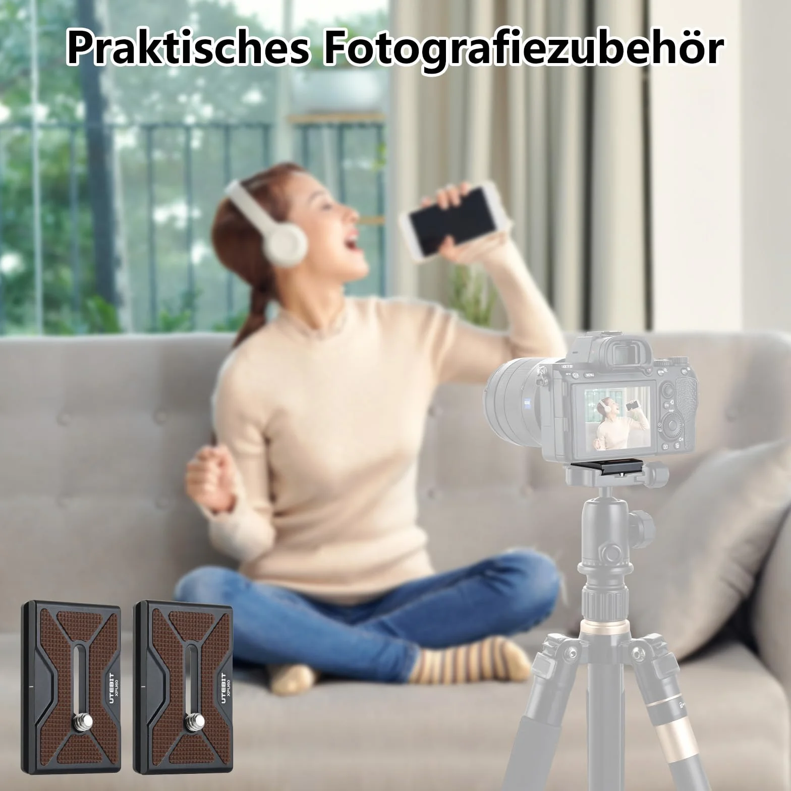 UTEBIT Plaque de Dégagement Rapide PU-60, 2 Pièces Quick Release Plate avec Vis de Caméra 1/4" Arca Swiss Plateau Rapide Compatible pour Trépied, Caméra, Rotule 60mm