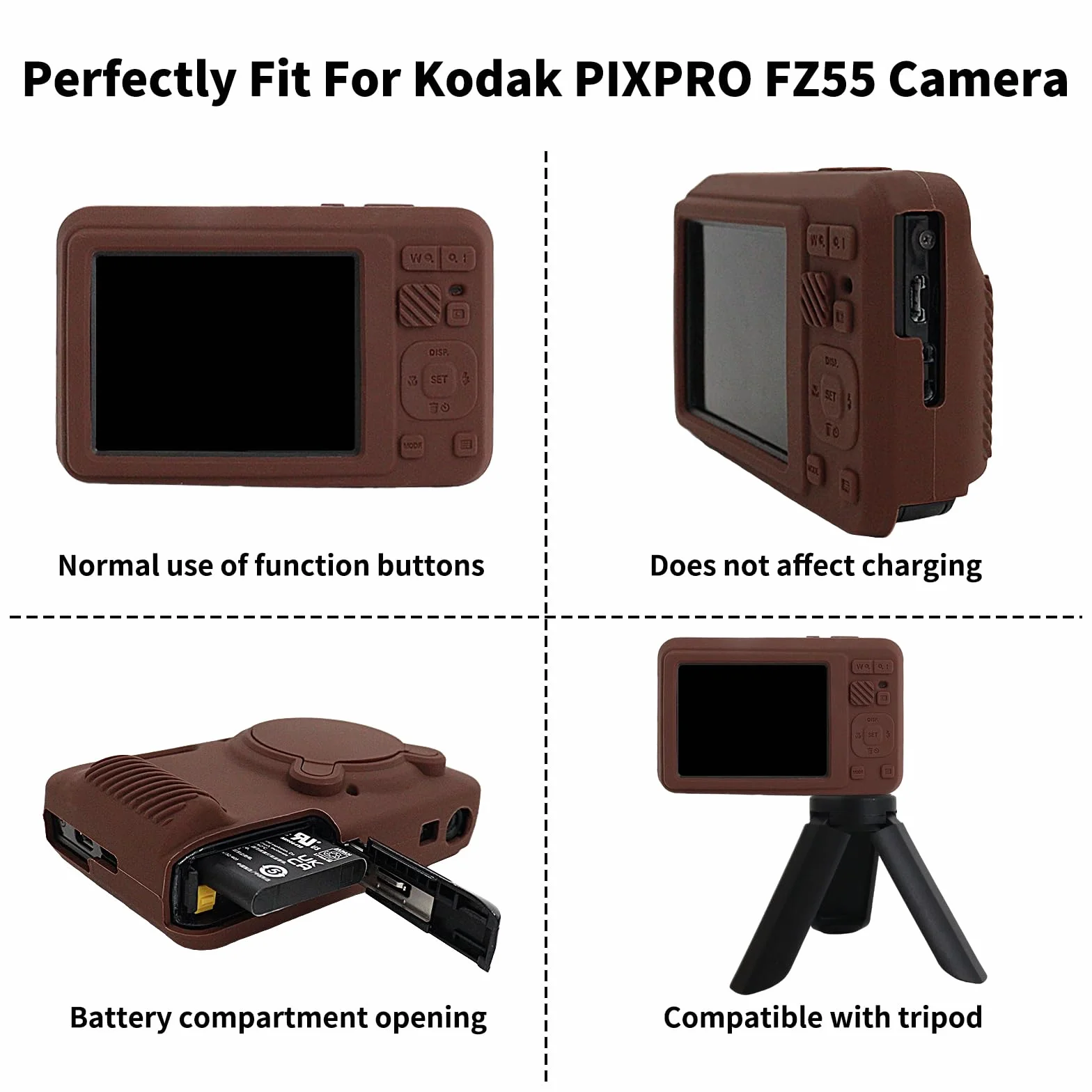 Rieibi Coque Silicone Kodak PIXPRO FZ55 Étui avec Protection d'écran, Housse d'objectif Amovible, Antidérapant