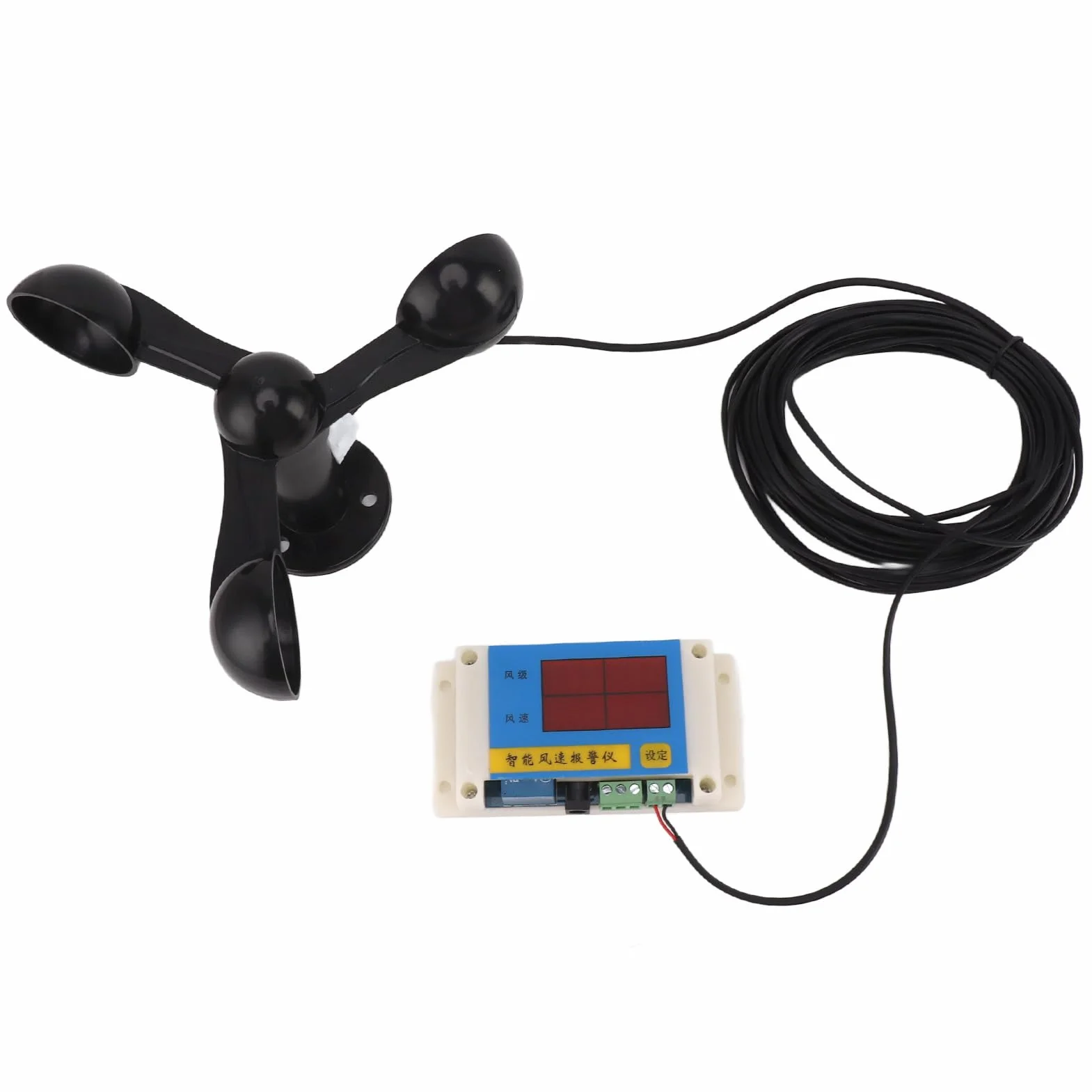 Anémomètre de Grue de Tour 3 Tassemètre de Vitesse du Vent avec Alarme 360° USB 5V Haute Précision 2-12 Niveaux Réglable