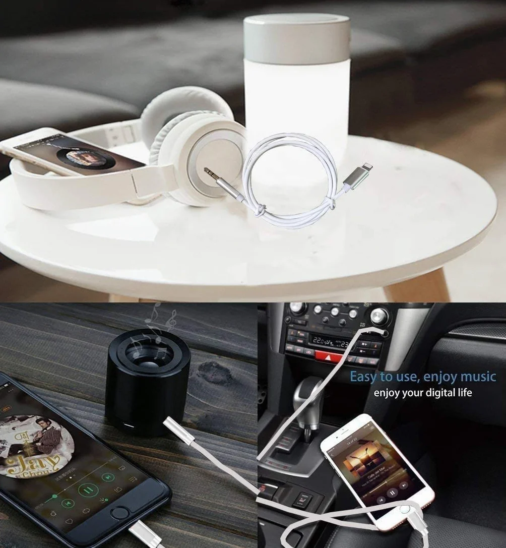 Cordon auxiliaire pour iPhone, [certifié Apple MFi] Câble Lightning vers auxiliaire compatible avec iPhone 14 13 12 11 XS XR X 8 7 vers haut-parleur stéréo de voiture, casque, blanc