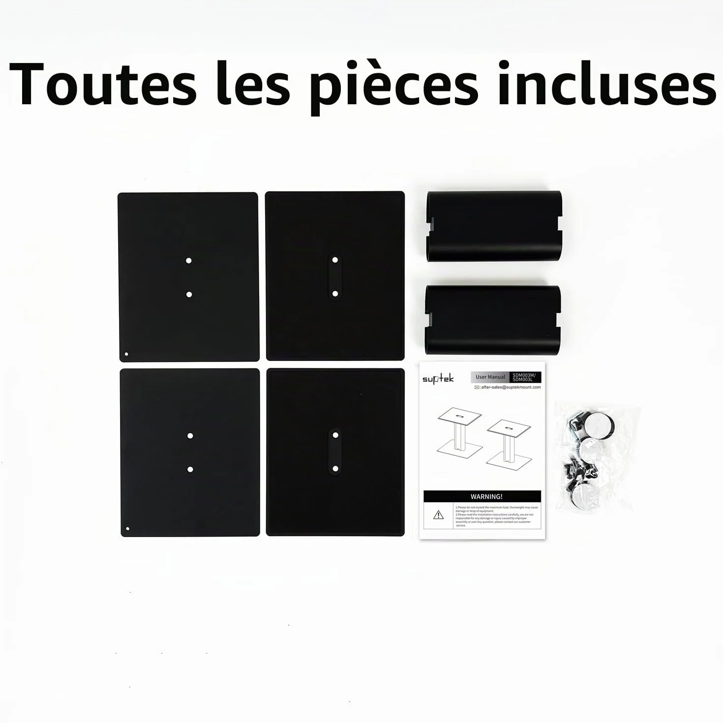 suptek Support d'Enceinte de Bureau avec Plateau 16,5 x 20 cm, Universel Supports de Haut-parleurs Idéal pour Home Cinéma et Bureau,Hauteur 157 mm Charge Max 20 kg, Lot de 2, Noir SDM003MB