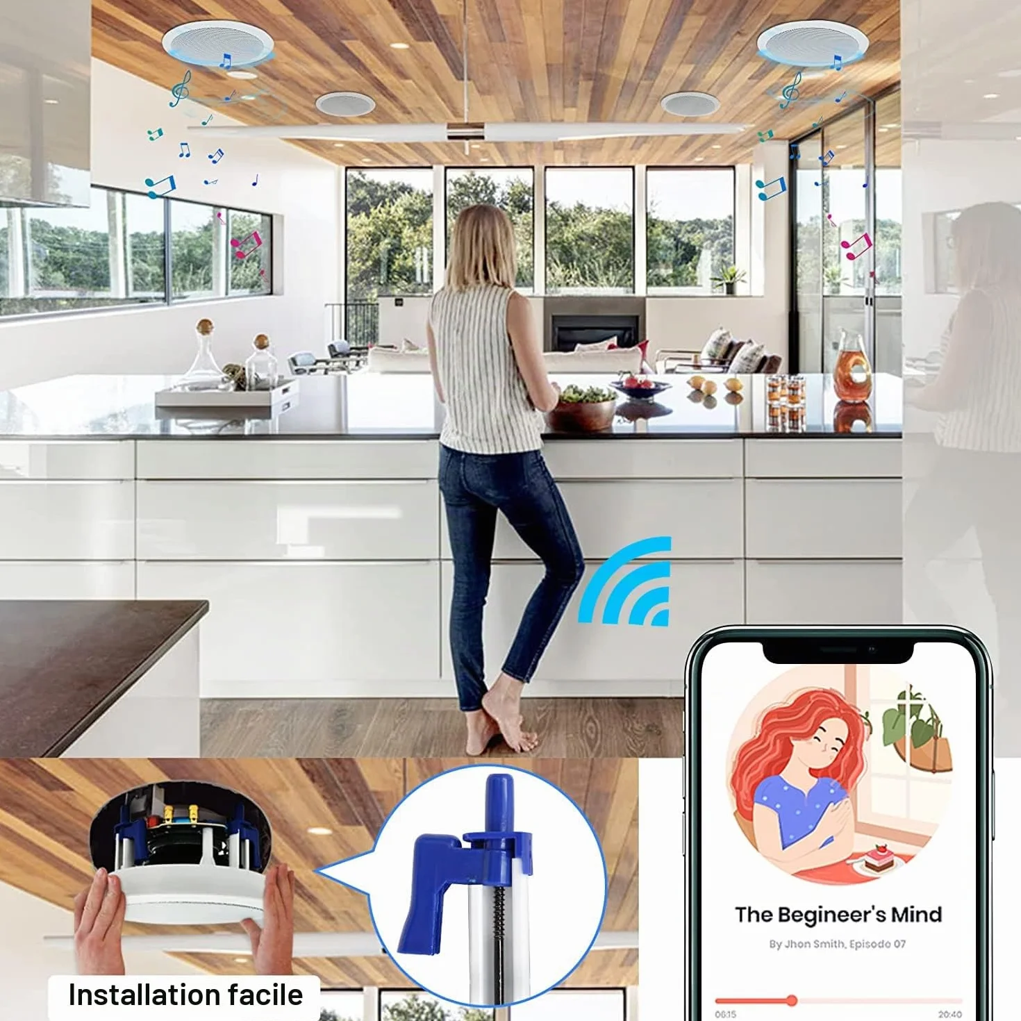 Herdio 5,25 Pouces 600 Watts Bluetooth Enceinte Encastrable Plafond 4 Haut-parleurs