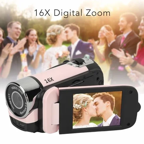 Caméscope Vidéo 1080P 16MP 16X Zoom HD Écran Rotatif 2,4 Pouces avec Lumière Remplissage Trépied 1/4 Pouce