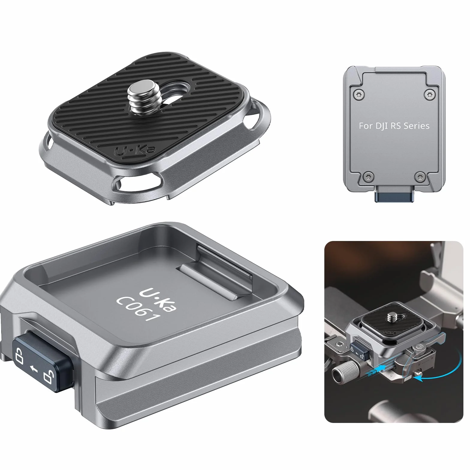 ULANZI C061 Plateau de Fixation Rapide pour stabilisateurs DJI RS2/3/3 Pro/4/4 Pro/RS 4 Mini, Accessoires pour stabilisateur de cardan, Charge maximale 6 kg