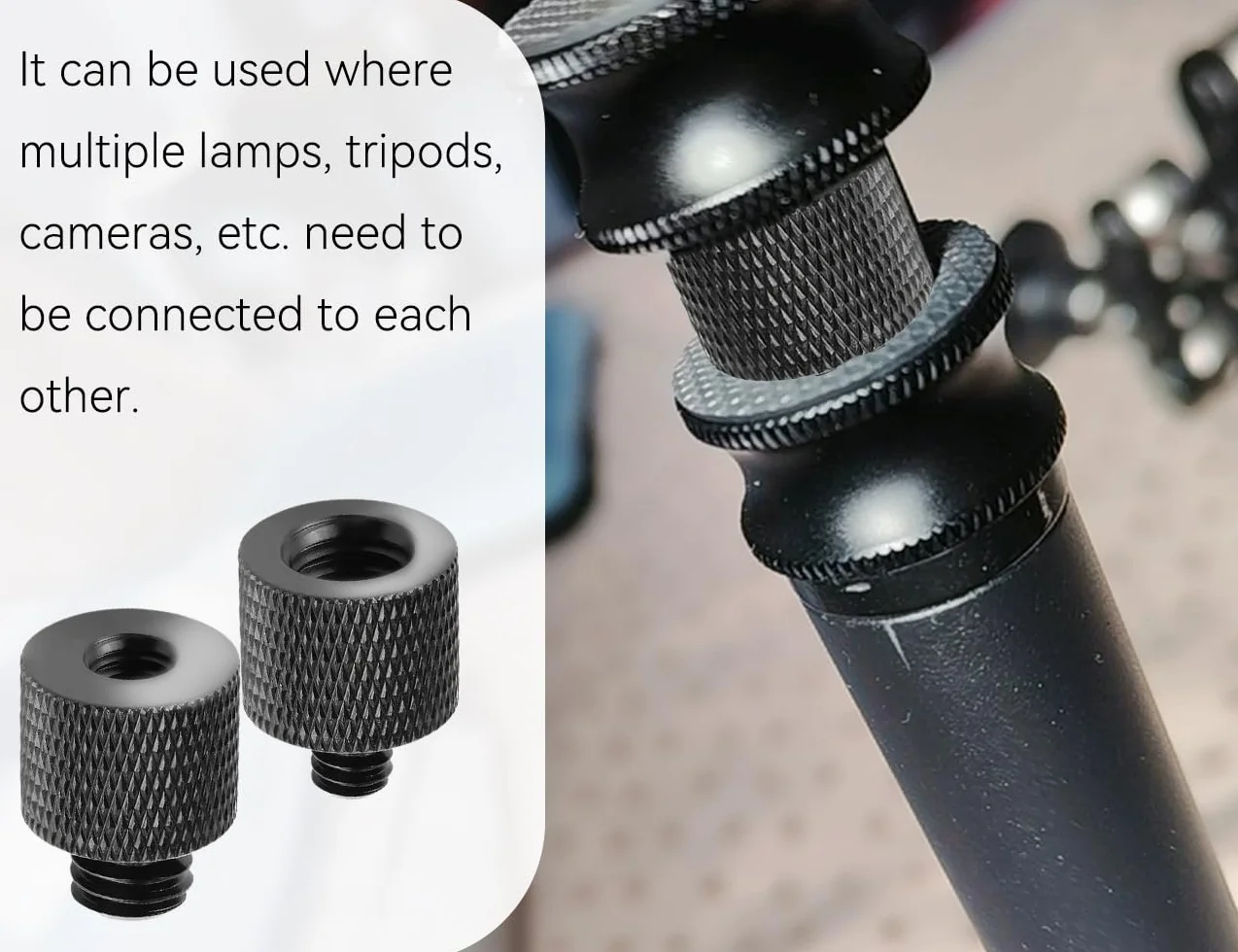 Adaptateur de Filetage 2 Pièces, Adaptateur de Pied de Microphone en Alliage d'Aluminium 3/8 vers 1/4 Pouce, Vis de Trépied 1/4 vers 3/8 Pouce, pour Pieds d'Éclairage d'Appareil Photo (Noir)