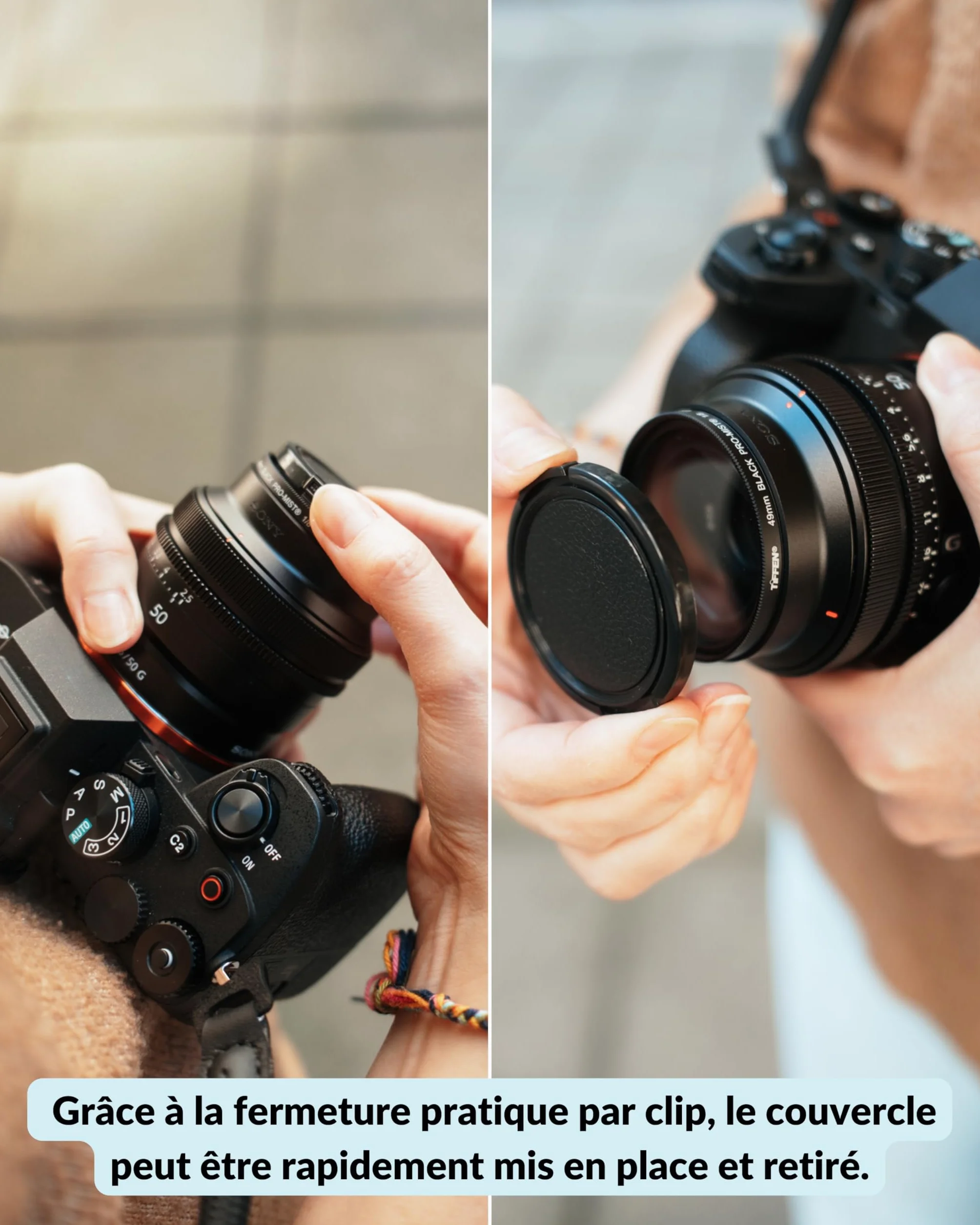 Lens-Aid Bouchon d'objectif Retro 43 mm avec Fermeture à Clip pour objectifs d'appareil Photo |du Capuchon d'objectif pour appareils numériques rétro| Compatible avec Fujifilm, Sony, Canon, Nikon