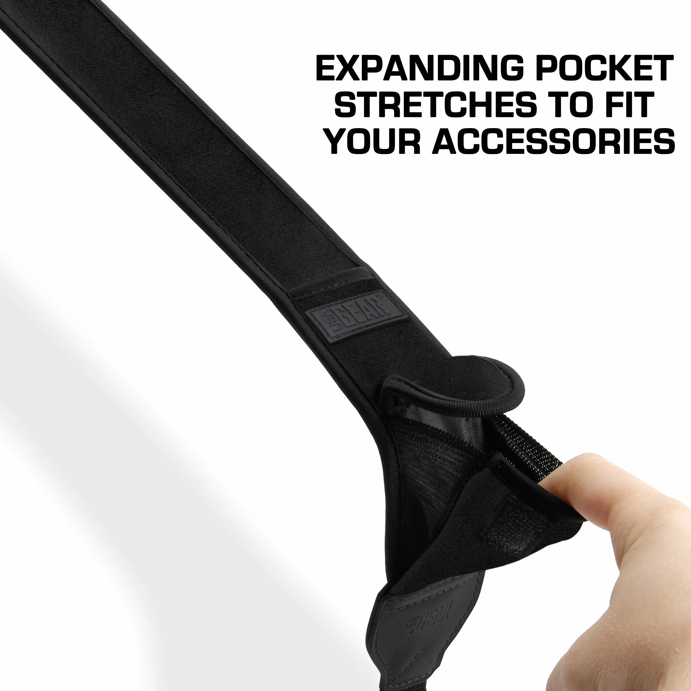 USA Gear TrueSHOT Sangle Appareil Photo Numérique DSLR/SLR, Courroie pour Réflex avec Pochettes de Rangement Rembourrées - Compatible avec Canon EOS, Nikon, Pentax et Plus - Noir