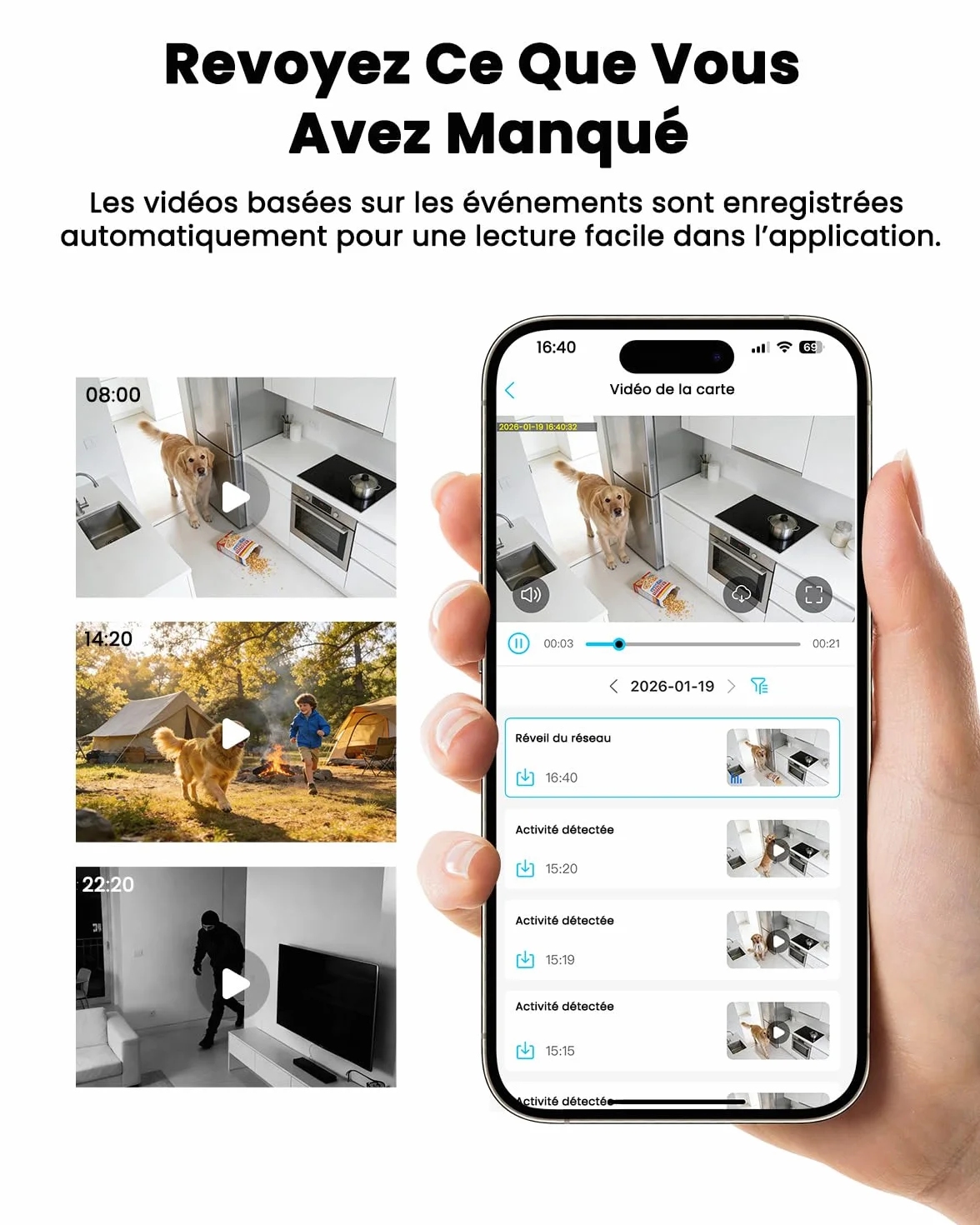 4K Mini Camera Espion sans Fil, Wi-Fi ou Mode AP sans WiFi, Camera de Surveillance sans Internet, Batterie 5200mAh, Vision Grand 160°, Vision Nocturne, Détection Mouvement IA, pour Intérieur/Extérieur