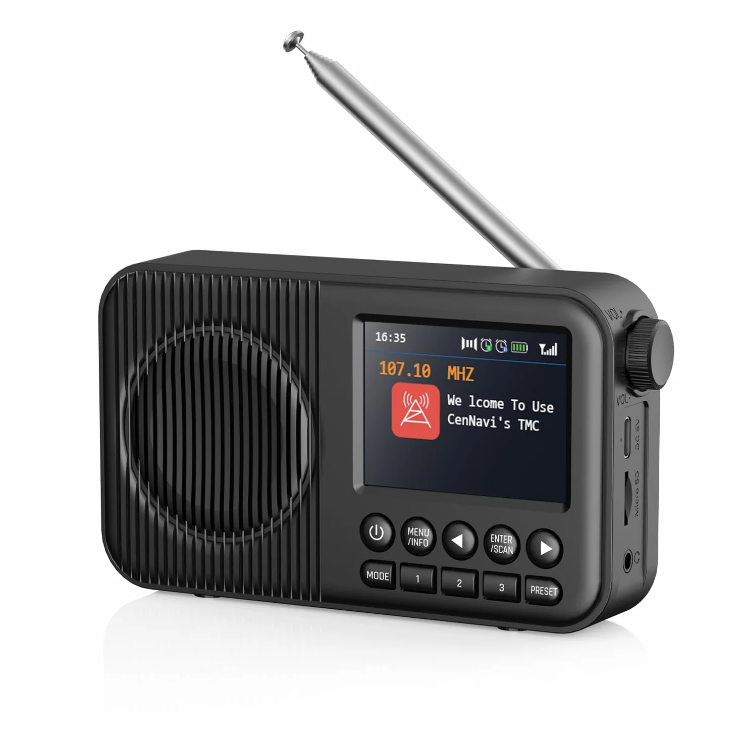 Radio DAB+ Portable Rechargeable avec Bluetooth, Écran LCD 2.4", FM, 60 Stations, Réveil Double, Noir