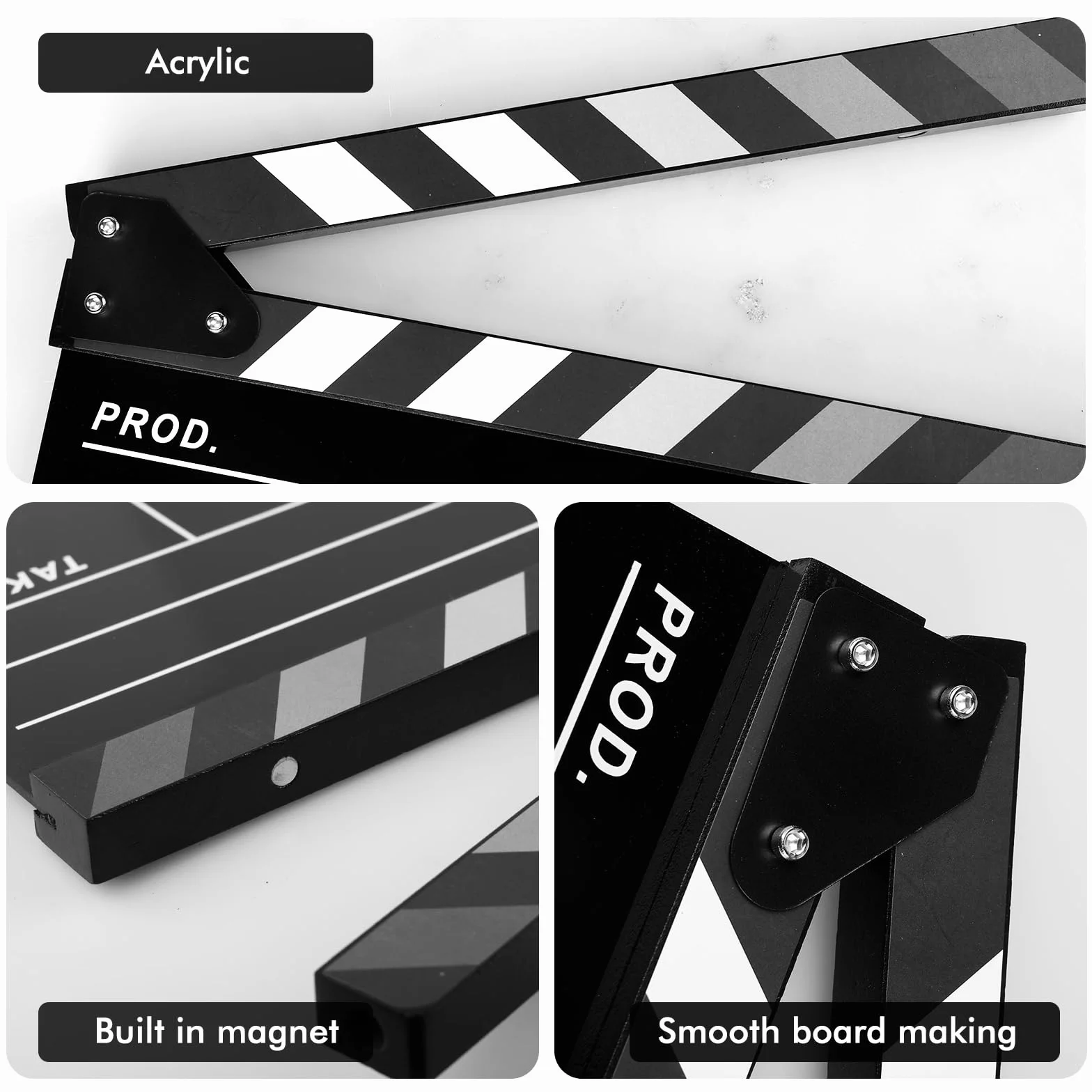 Filmregisseur Plaque de bardeaux : plastique acrylique Clapet de réalisateur avec gomme magnétique et stylos, Clapet acrylique facile à nettoyer pour les séries TV de films publicitaires (30 x