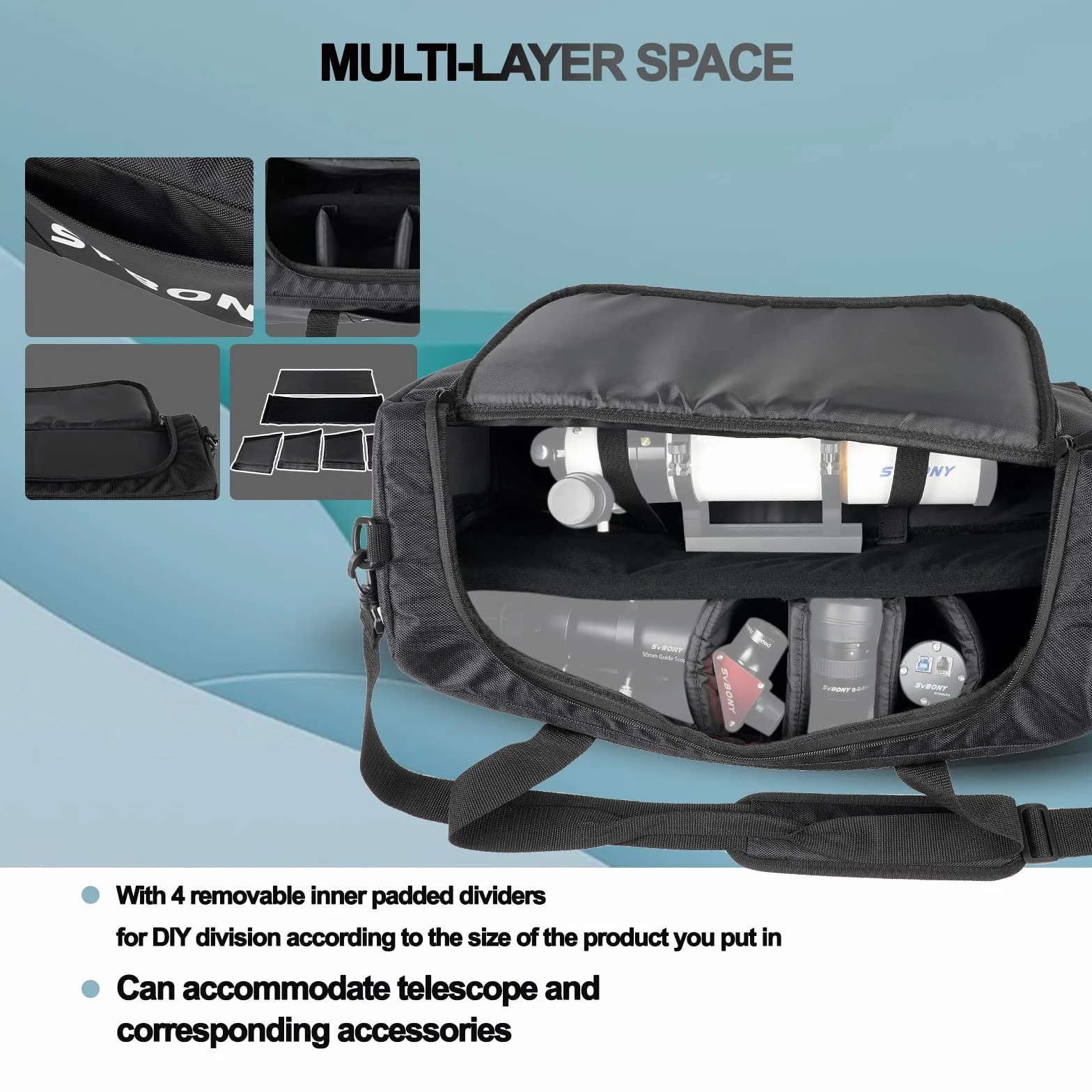 Svbony SV212 Teleskoptasche Gepolsterte Mehrzweck Tragetasche Verstellbarer Schultergurt Tissu Oxford 1680D PVC