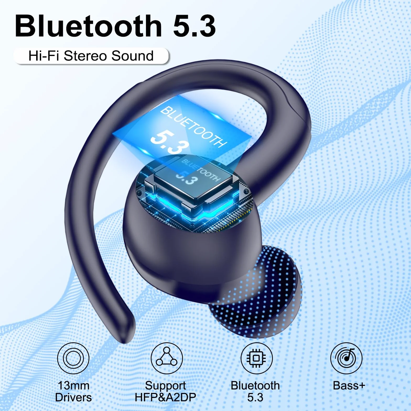 Csasan Ecouteurs Bluetooth sans Fil Sport, 48H Écouteurs Bluetooth 5.3 avec CVC8.0 Antibruit, IP7 Étanche Oreillette Bluetooth Contrôle Tactile, Écran LED Casque Bluetooth Bleu Foncé