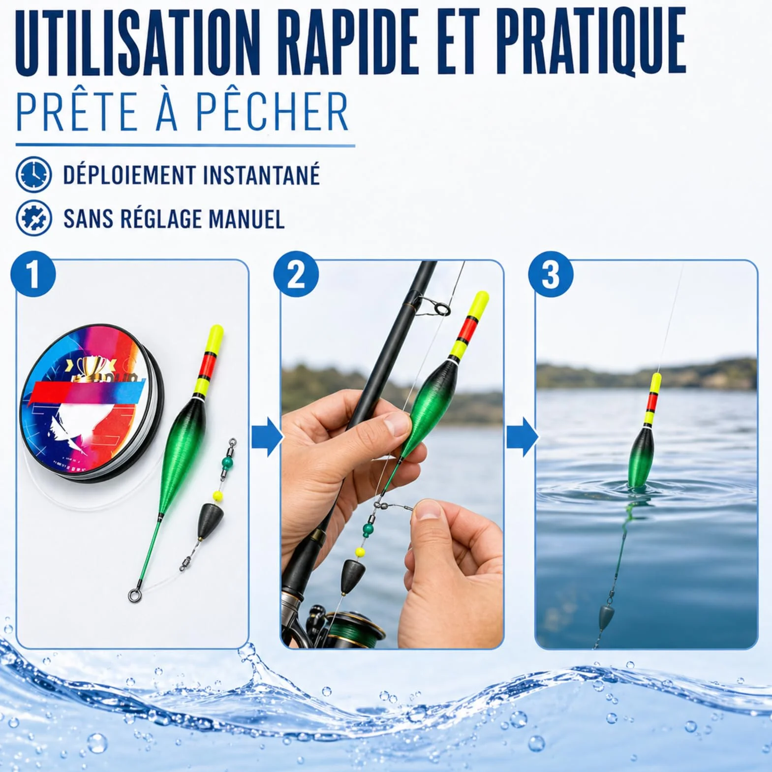 Ensemble De Ligne De Pêche Automatique 100m Pré-Noué avec Flotteur À Changement De Couleur Haute Sensibilité