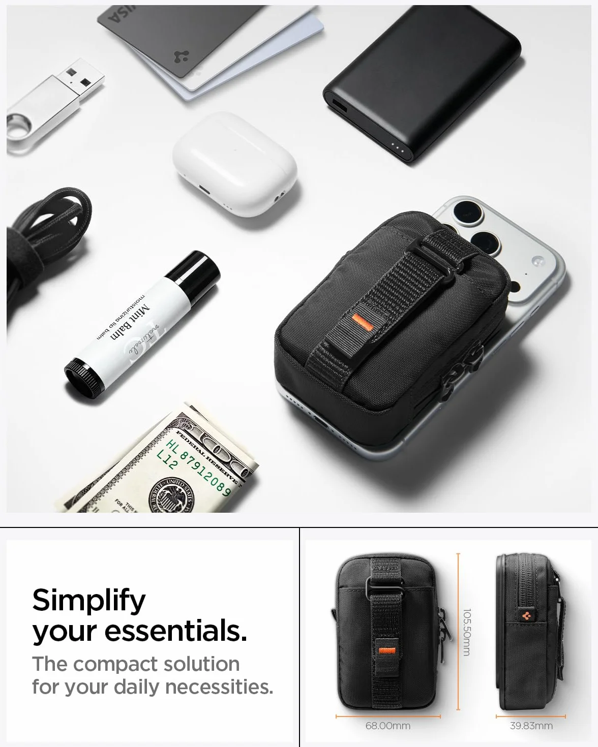 Spigen TinTap Zip MagFit Magnétique Mini-Pochette Porte-Cartes Compatible iPhone 16/15-12 Noir