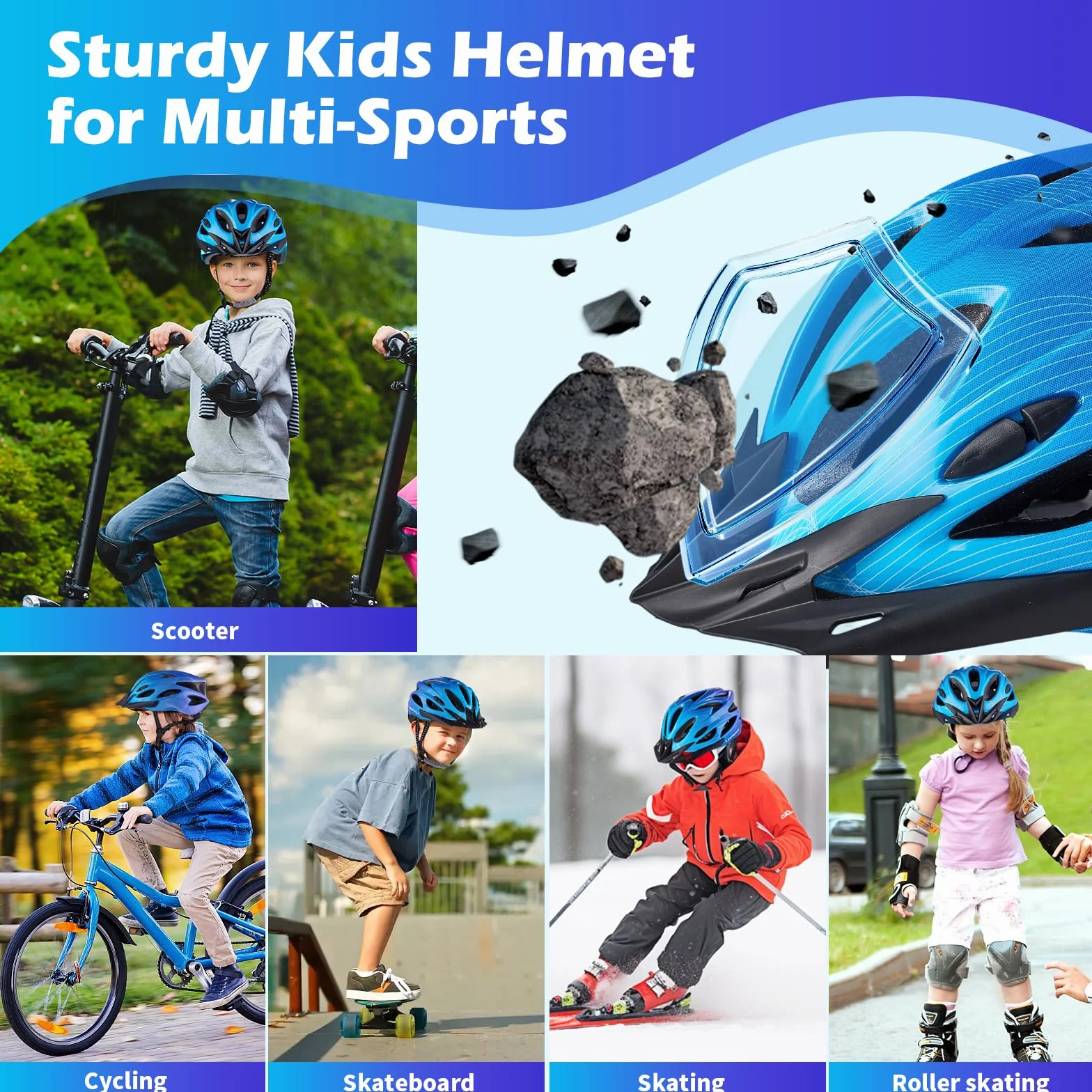 Casque vélo enfant 3-11 ans réglable 48-55 cm visière vélo scooter