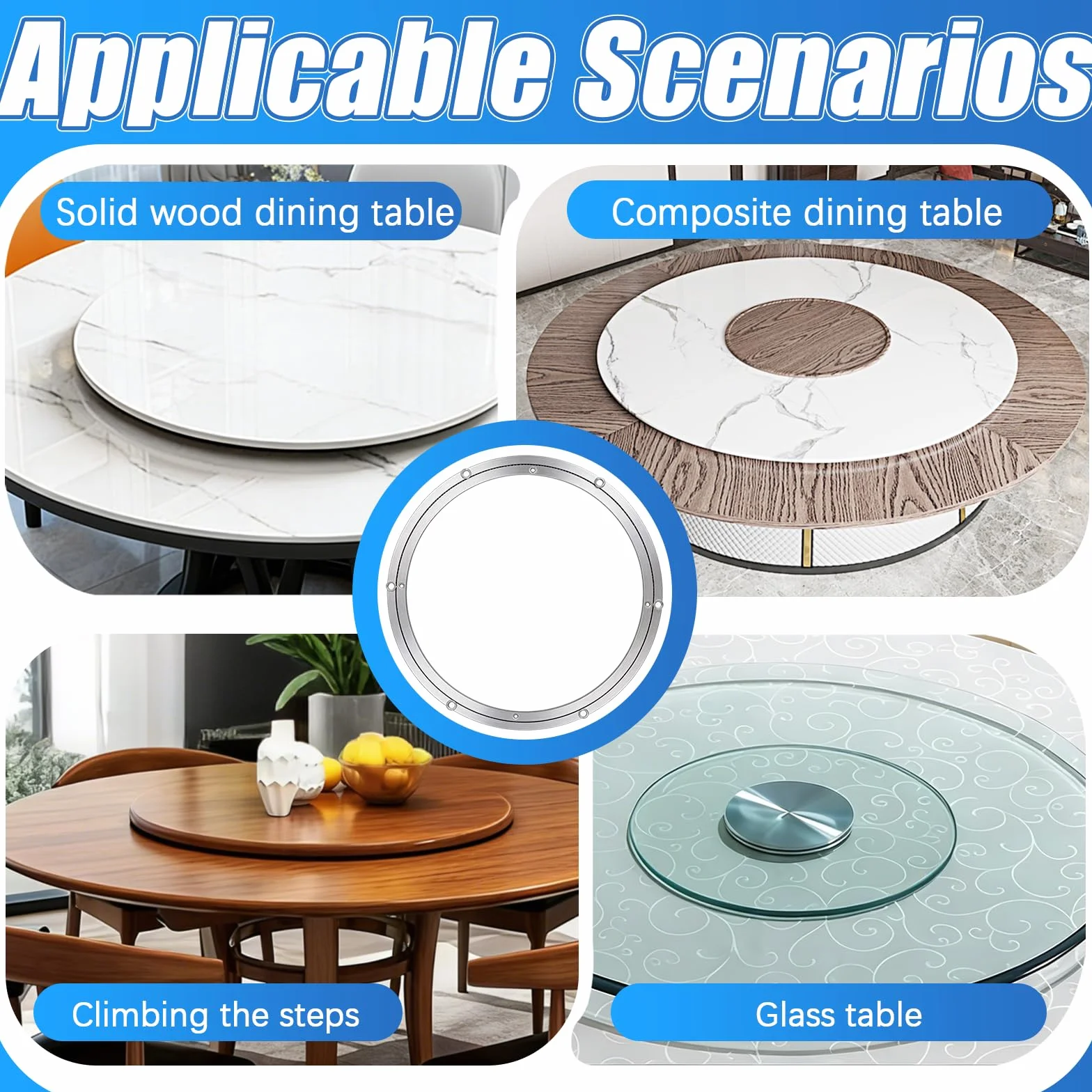 Plateau Tournant, Lazy Susan 50 cm (20 Pouces) Roulement Rotatif en Aluminium 360° Plateau Tournant Charge Lourde 180 kg avec Pieds Antidérapants pour Table Salle À Manger Support Écran