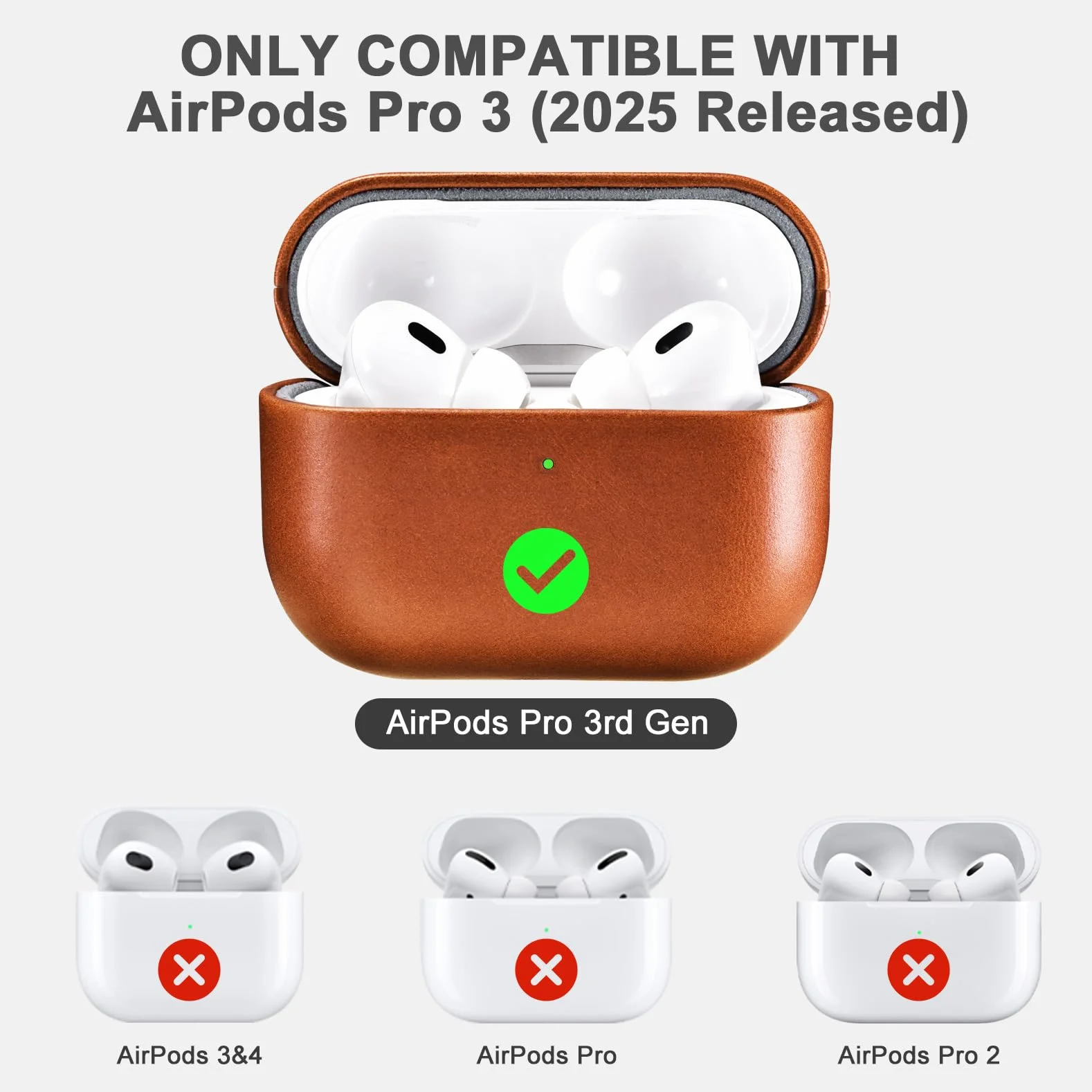 Coque en Cuir pour AirPods Pro 3 2025, ICARER Housse en Cuir Résistant aux Chocs Premium Étui Case Cover pour Apple AirPods Pro 3 2025 Headset Recharge (LED Visible) Support Chargeur sans Fil-Marron