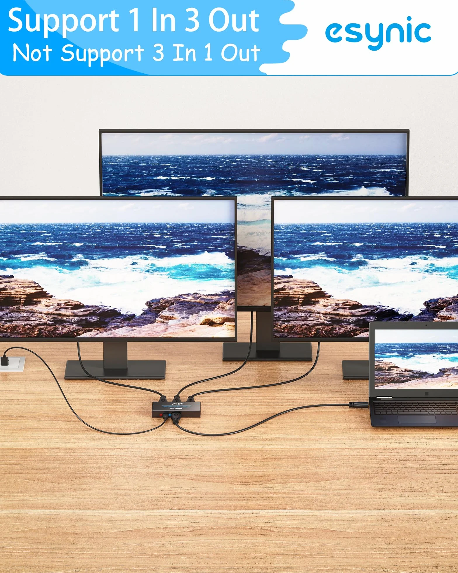 eSynic Répartiteur HDMI 1 Entrée 3 Sorties 4K@30HZ HDCP 1.4 Coque Métal