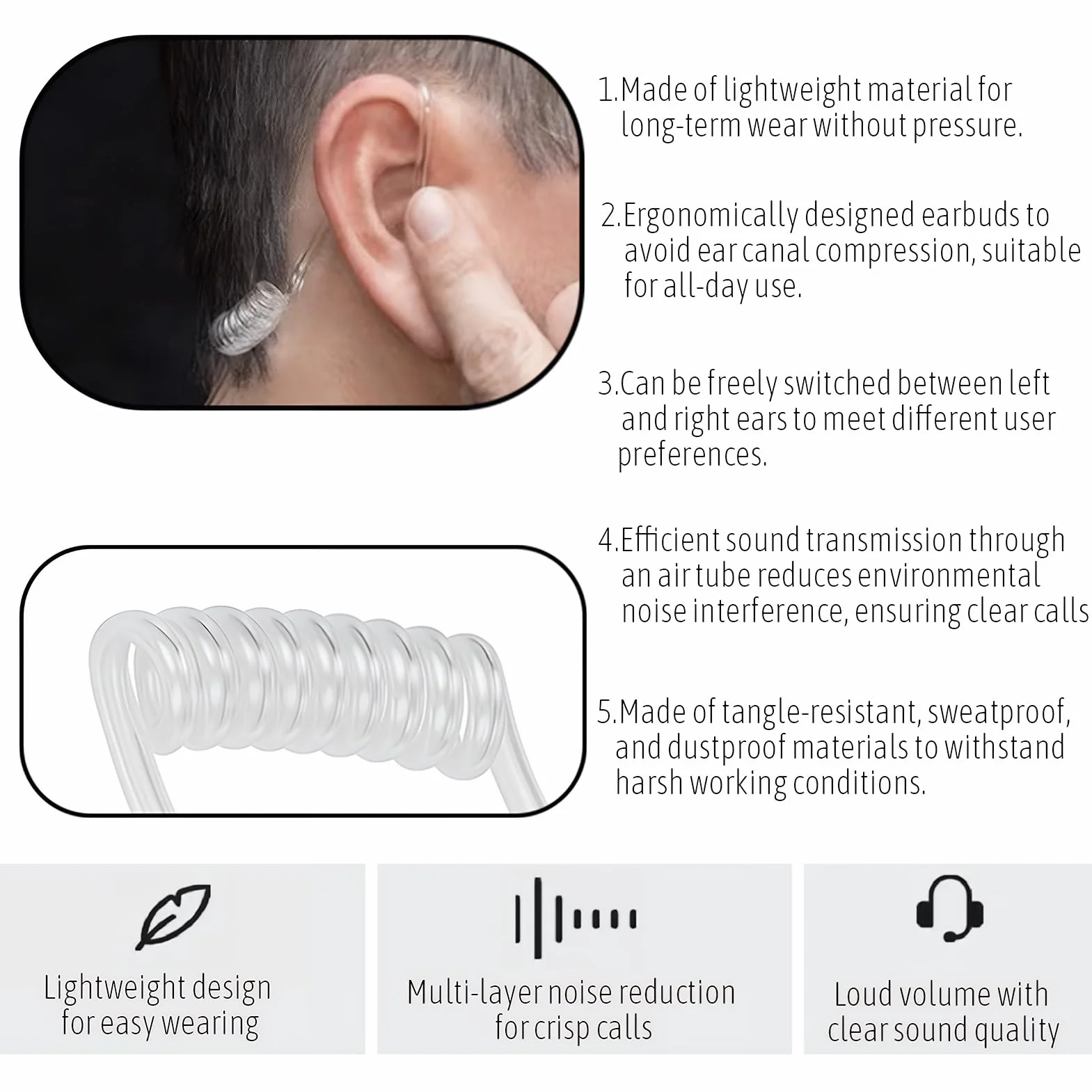 1 PCS Oreillettes Transparentes Walkie Talkie Earpiece Headset with Microphone et Tube Acoustique, Oreillette Sécurité Compatible T60 à T92, Accessoire Discret pour Agent, Sport, Déguisement Enfant