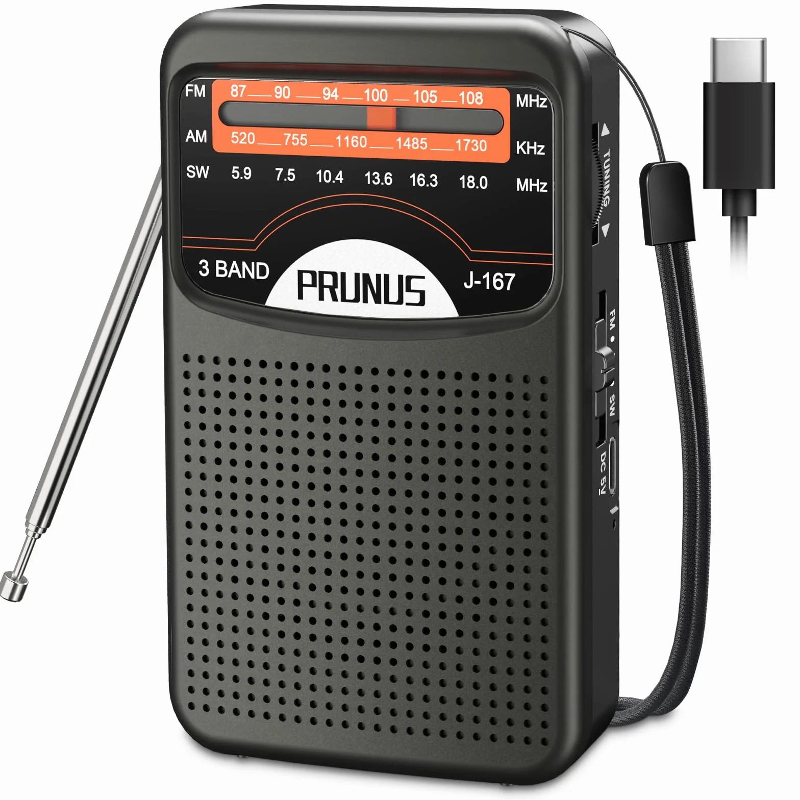 PRUNUS J-167 Petite Radio Portable FM Rechargeable USB-C