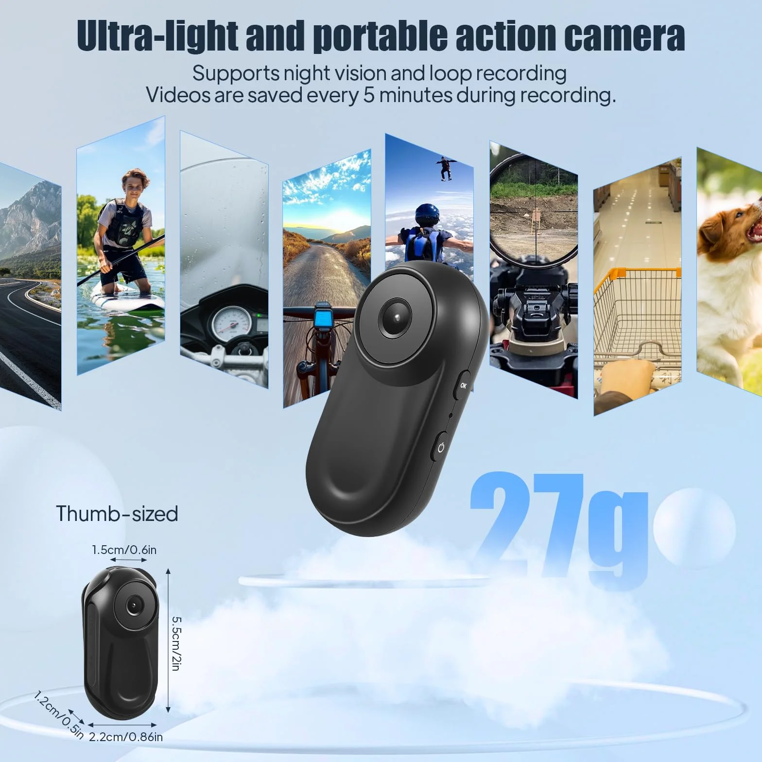 Mini Caméra Action 1080P Caméra Corporelle Magnétique avec Accessoires Caméra Casque pour Moto, Vélo, Sport Camra Portable avec Carte SD 64GB, Enregistrement en Boucle, Étanche