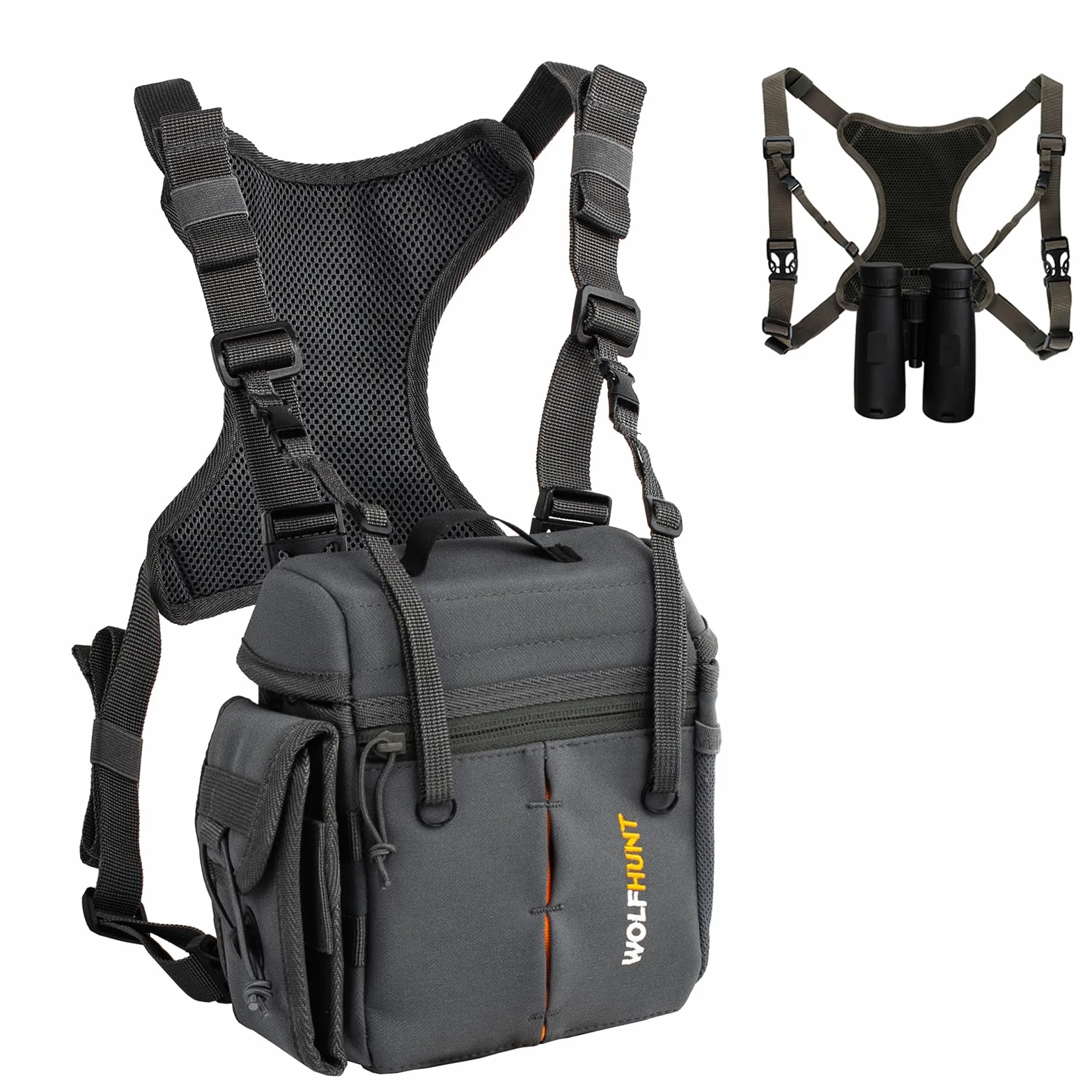 Harnais de Jumelles, Sac de Poitrine avec Pochette télémétrique, Sac pour Jumelles à Ouverture magnétique, Mode Triple Utilisation, Sac de Poitrine de Chasse avec Sangles d'attache, système Molle et