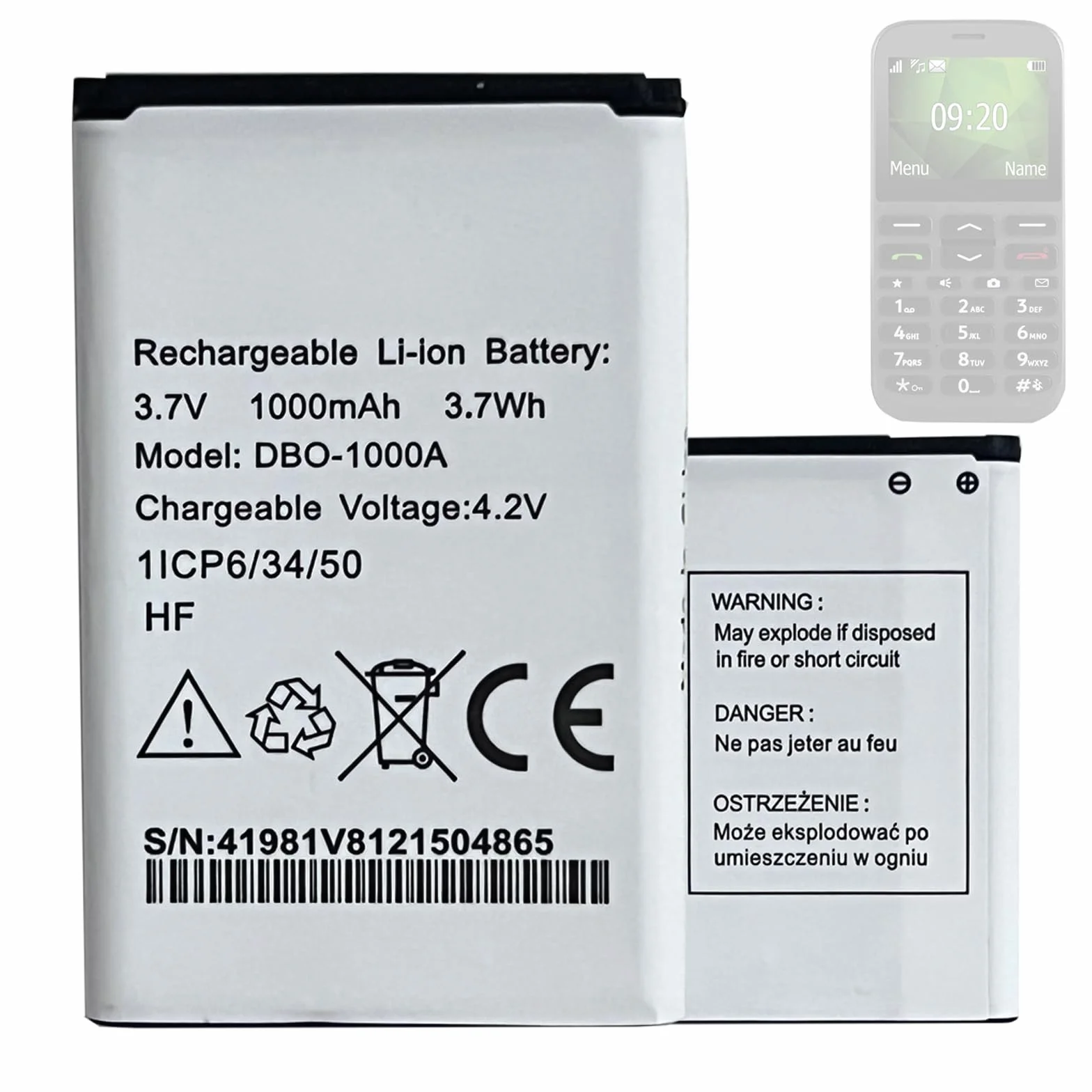 Batterie D'origine DBO-1000A pour Doro 2404, 1370, 5860, 6040, 6060, 6820, 6880