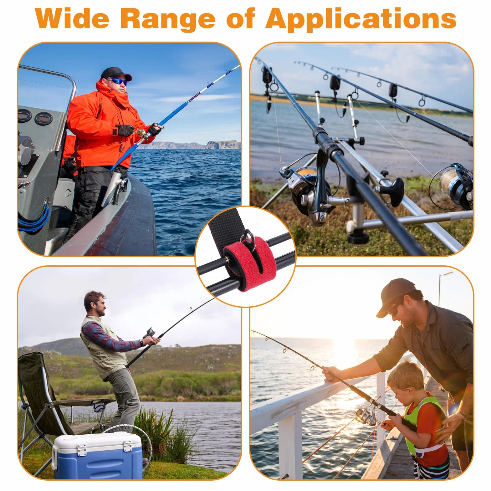 Sangles pour Cannes à Pêche Ajustables 12Pièces 30cm Accessoire Fixation