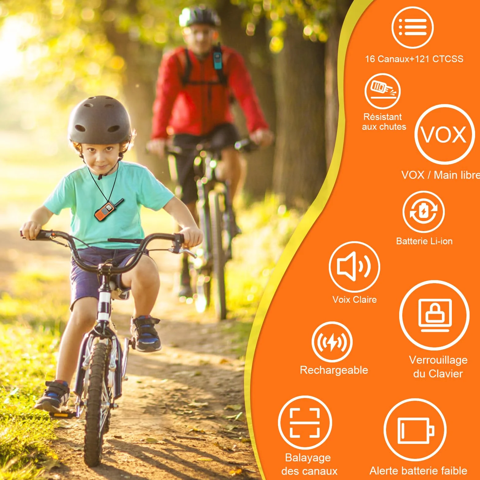 Talkie Walkie 4 Pièces Longue Portée Rechargeable USB C 16 Canaux pour Camping Randonnée Vélo