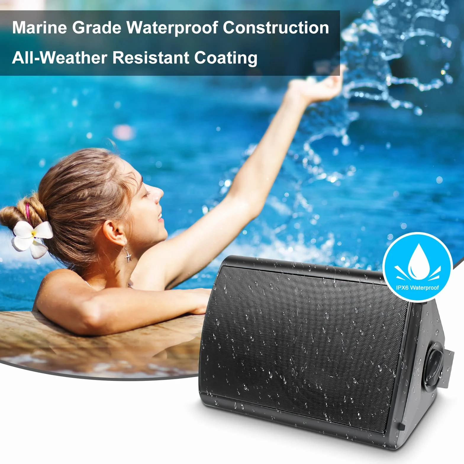 Herdio 6,5 Pouces Bluetooth Enceintes d'extérieur - Parleur 800W Haut - Parleur d'extérieur avec Source boîte d'amplificateur stéréo idéal pour terrasse extérieure Jardin Veranda (4 Noirs)