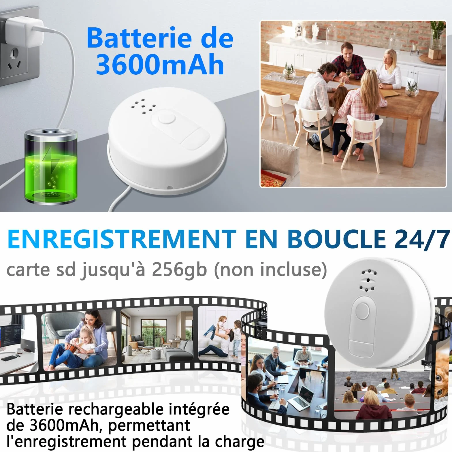 Caméra Cachée Wi-Fi 5G avec Détecteur de Fumée, Minicaméra Espion HD 1080P Vision Nocturne Détection Mouvement