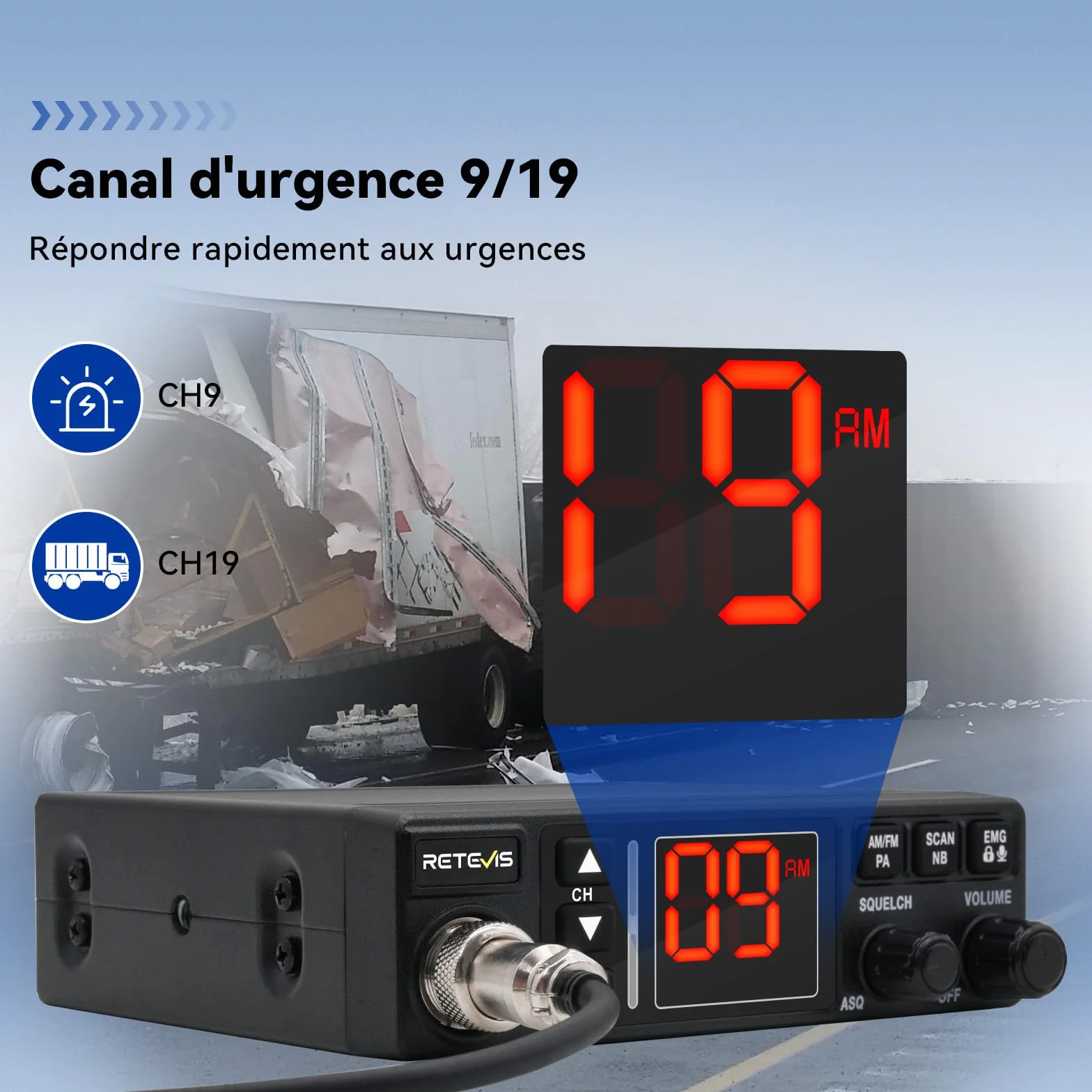 Retevis MB63A CB Radio AM/FM Portable 12V/24V VOX Camping-Car
