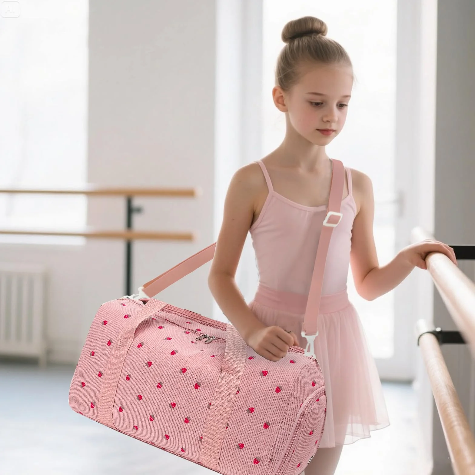 Sac de sport LEDAOU enfant compartiment chaussures humide velours côtelé rose fraise 46x22x23 cm
