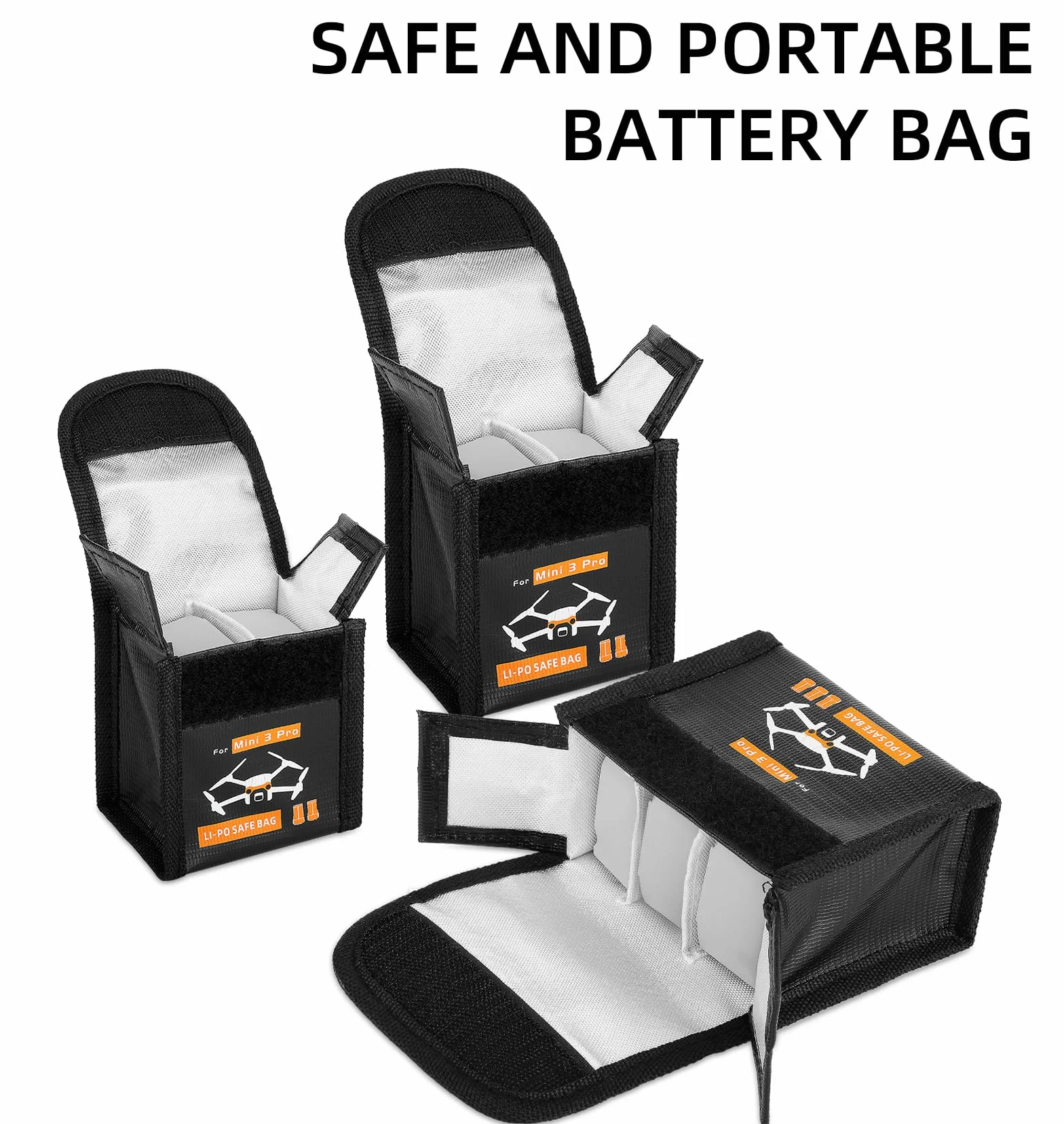 Lipo Batterie Coffre-Fort Sac pour DJI Mini 4 Pro/4K/3 Pro/3 Ignifuge Antidéflagrant Housse Boîte de Rangement Chargement Sécurisés Sac de Rangement Accessoires pour Drone (pour 3 Batteries)