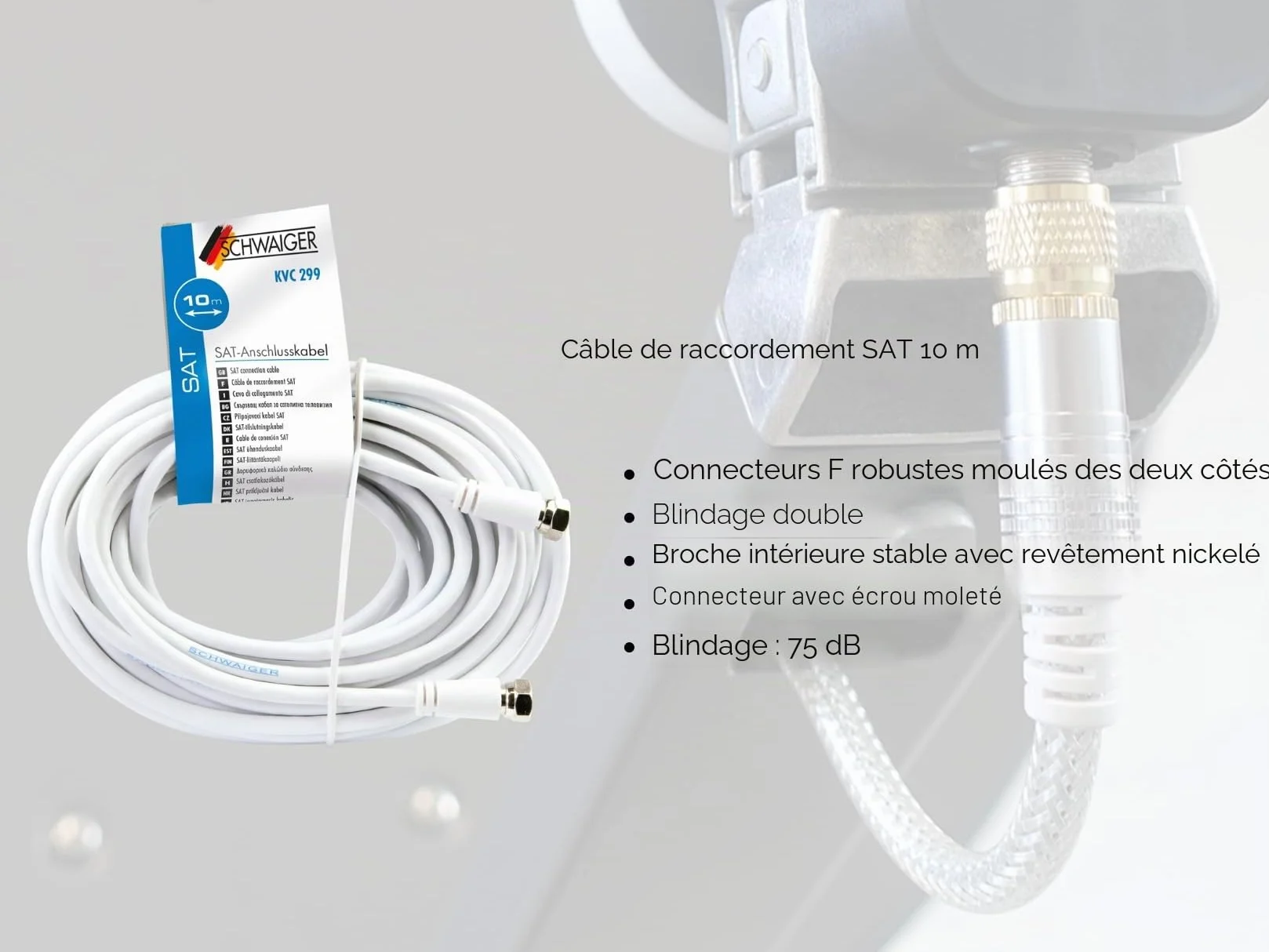 SCHWAIGER 9604 Satellite Installation Kit Complet Parabole Sat LNB Simple Récepteur Satellite Câble HD 10m Antenne Acier 35x38cm