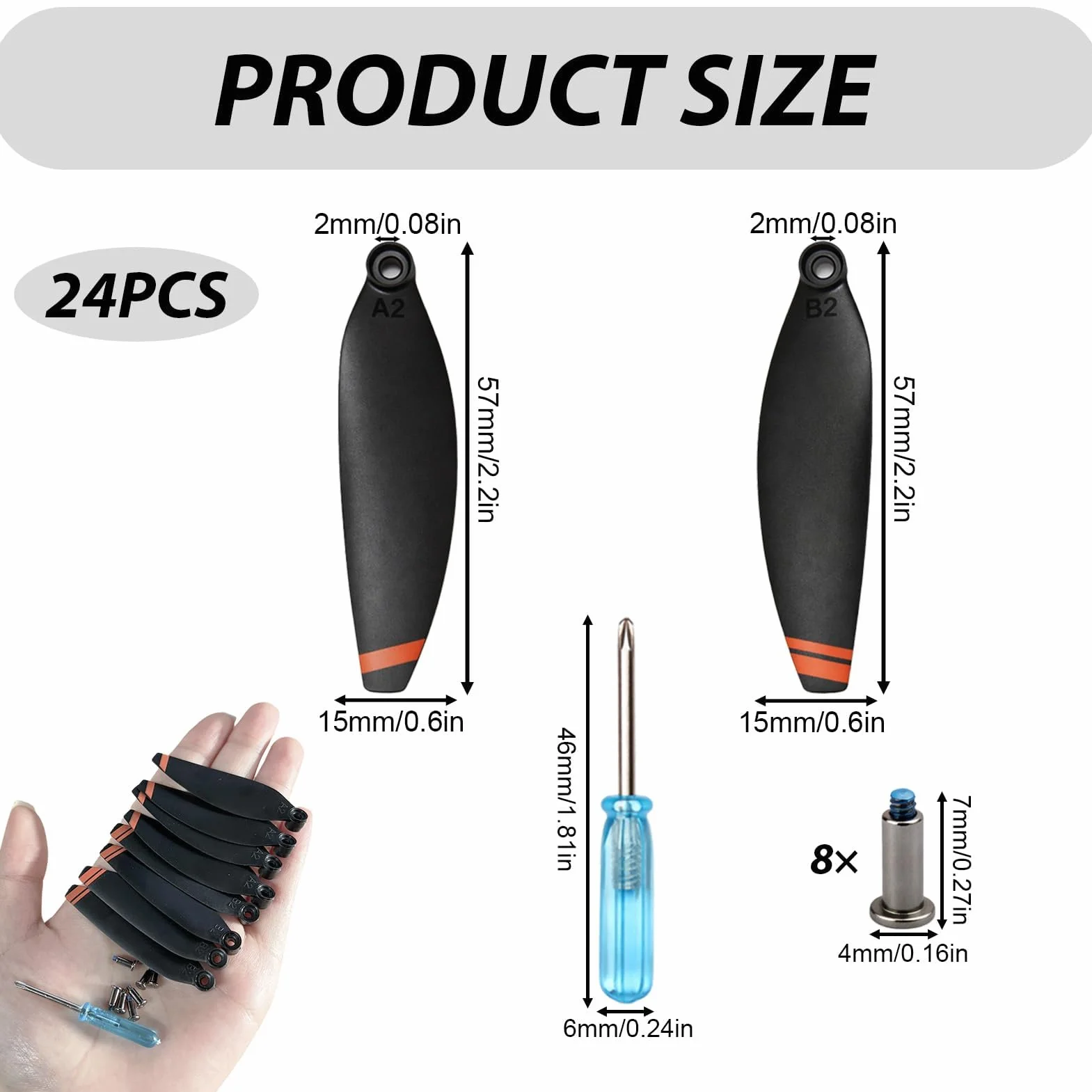 24 hélices pour DJI Mini 4K, Mini 2 SE/2/SE, set de remplacement d'hélices 4726FM, à faible bruit, vis aériennes, accessoires pour drones avec vis et tournevis