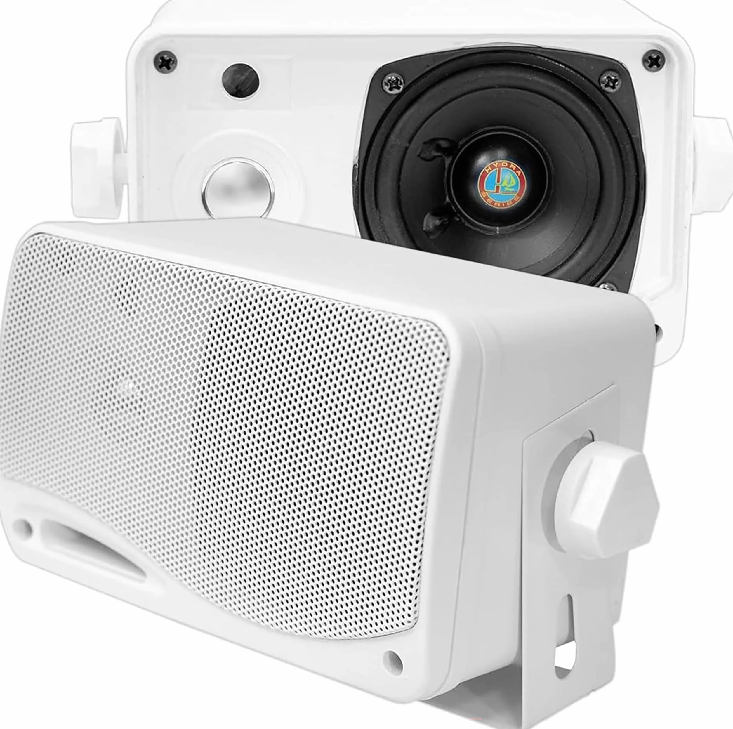 Pyle Enceinte d'Extérieur Étanche 200W 3 voies Haut Parleurs de Montage Marin Blanc
