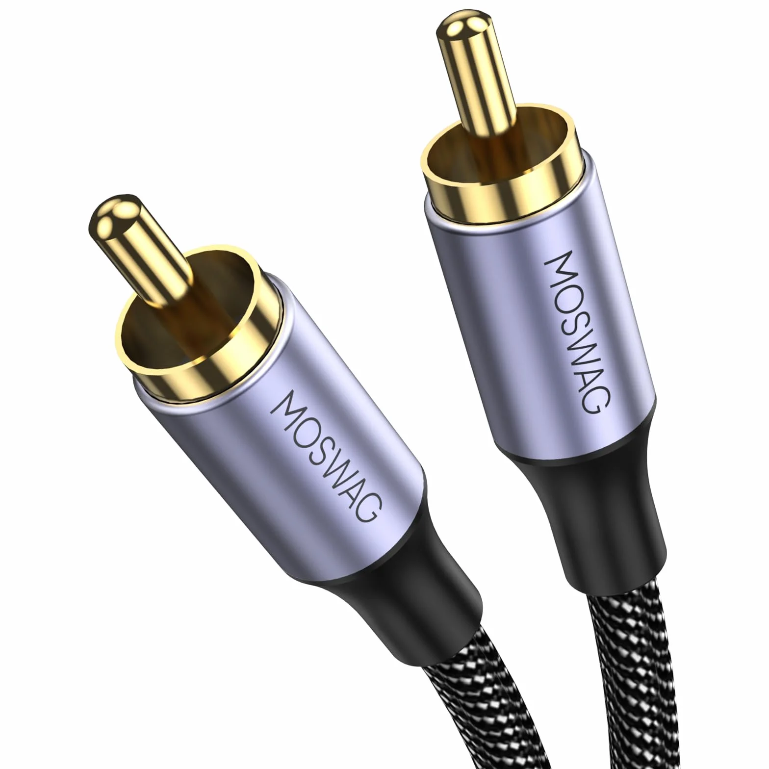 MOSWAG Câble Coaxial RCA Audio (2M), Câble de Subwoofer - Cinch RCA, Cable Coaxial Numérique 24K Plaqué Nylon pour Home Cinéma, Système Audio, PS3, Wii, Haut-parleurs