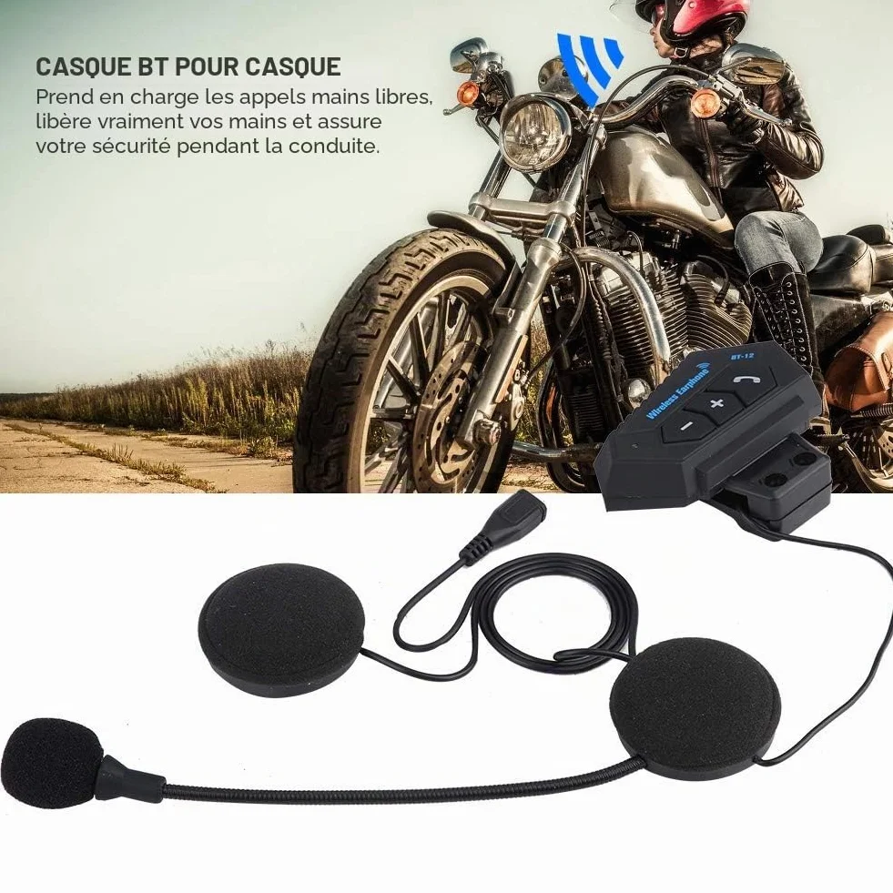 Intercom Moto, BT12 V5.0 + EDR/CSR Casque Bluetooth de Moto, Casques Bluetooth Haut-parleurs Soutien Appels Mains Libres