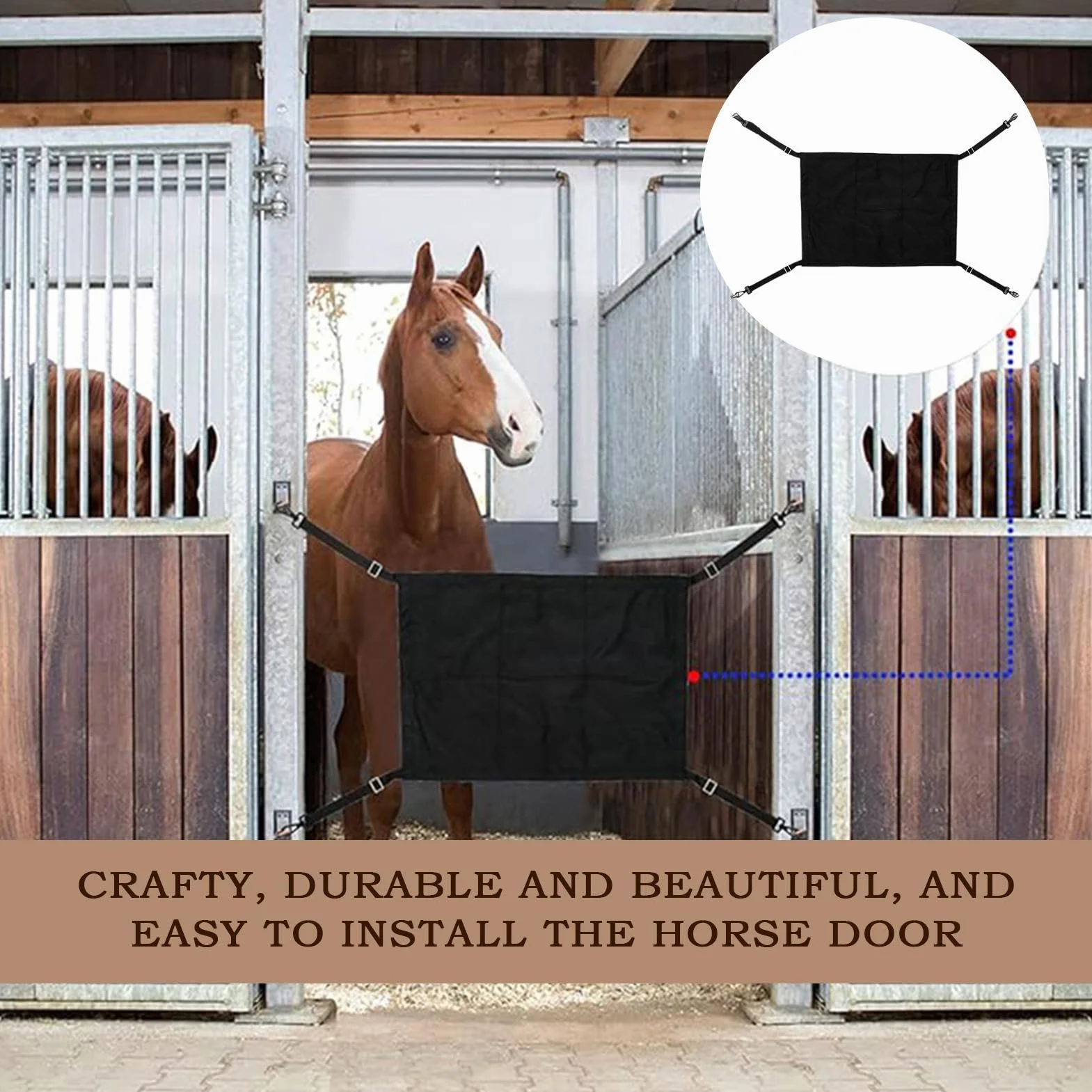 Porte de Box pour Chevaux avec Sangles Réglables - Protection pour Écuries Centres Équestres