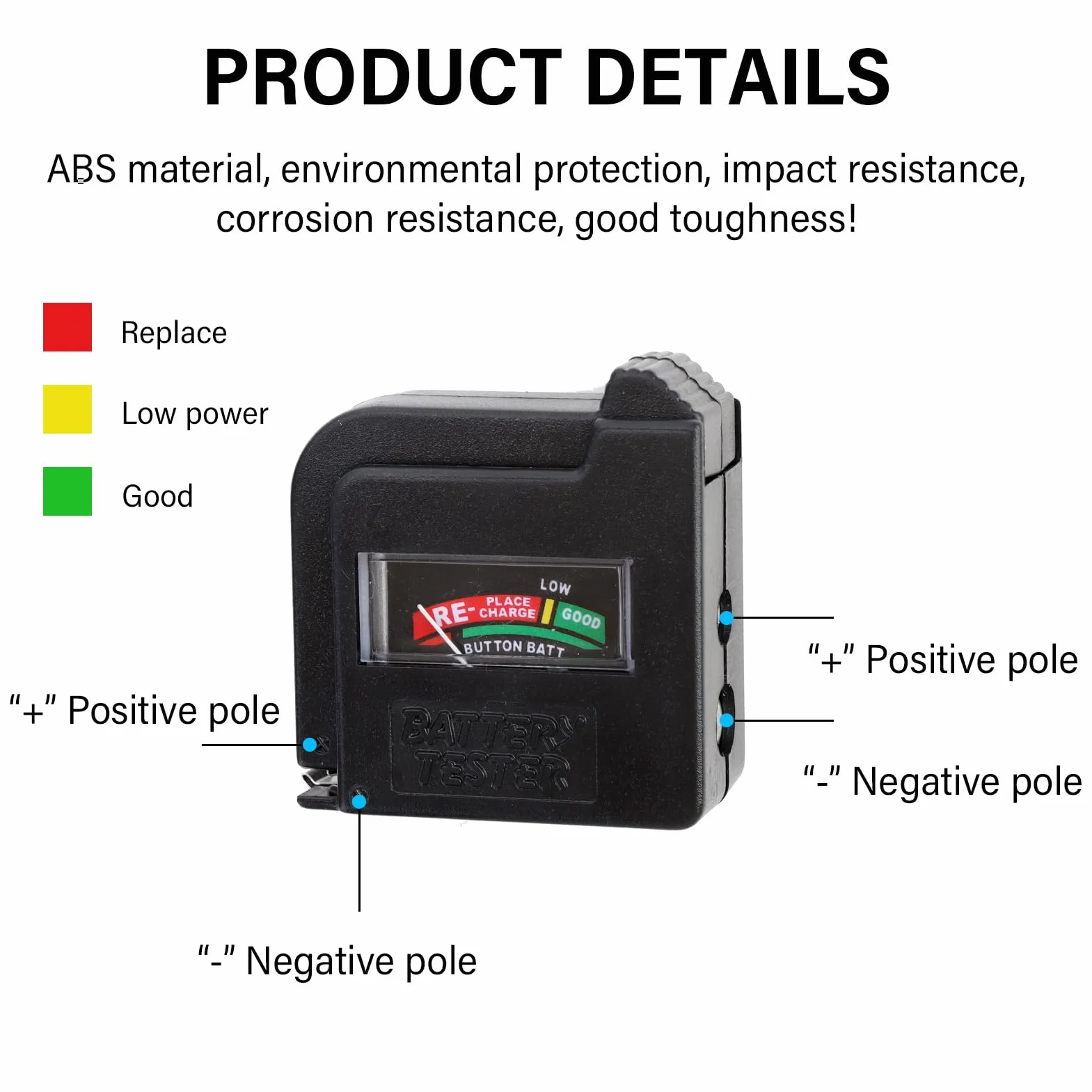 Testeur de Piles Numérique Universel BT860 Compatible AA AAA C D 9V Boutons