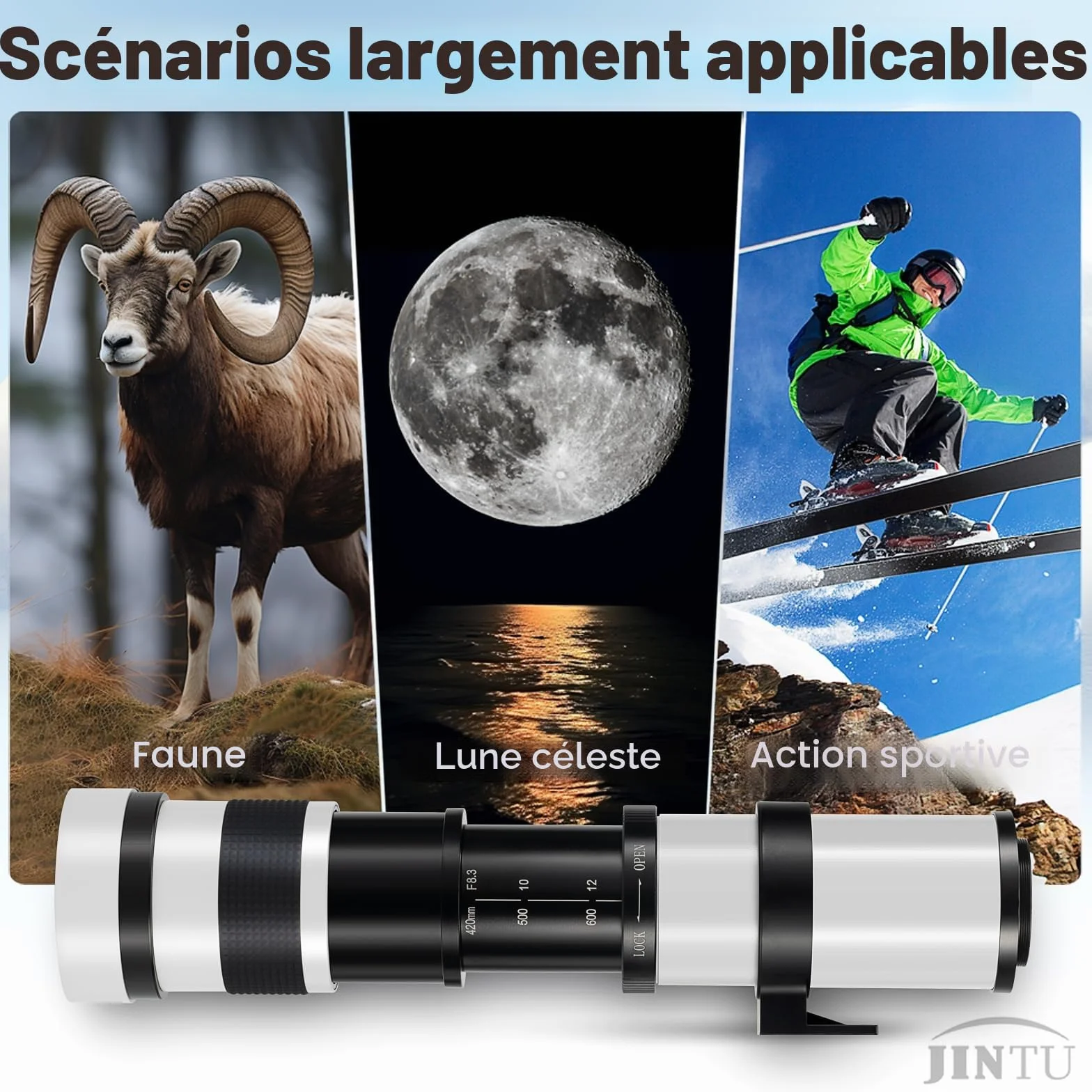 JINTU Téléobjectif 420-800mm EF Objectif Zoom Manuel pour Canon SLR Nikon