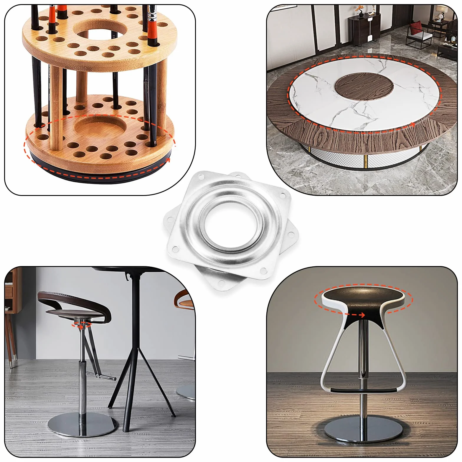 Lot de 10 Plateaux Rotatifs Carrés de 71 mm, en Métal, Roulements à Billes, Rotation à 360 Degrés, Pivotement Lazy Susan avec vis pour Étagère de Cuisine, Support TV, 30 kg, Argent