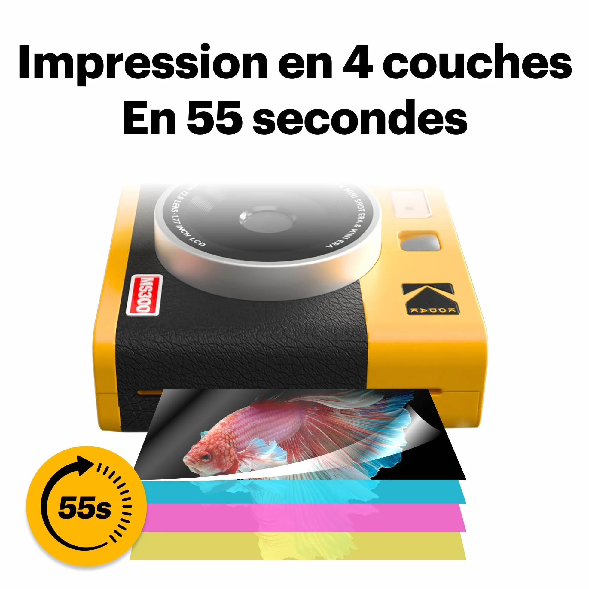 KODAK Mini Shot 3 Era 4PASS 2-in-1 Appareil Photo Instantané et Imprimante Photo Portable (7,6x7,6cm) Appareil Photo + Paquet avec 38 Feuilles, Noir
