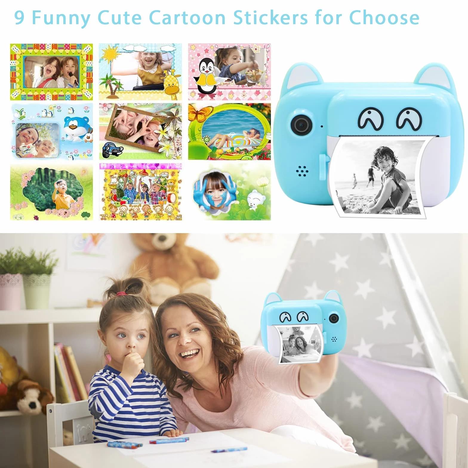 Appareil photo instantané , écran LCD de 6,1 cm, numérique pour enfants avec zoom 6x, double objectif 24 m et enregistreur vidéo 1080p, cadeau pour garçons et filles (vert)