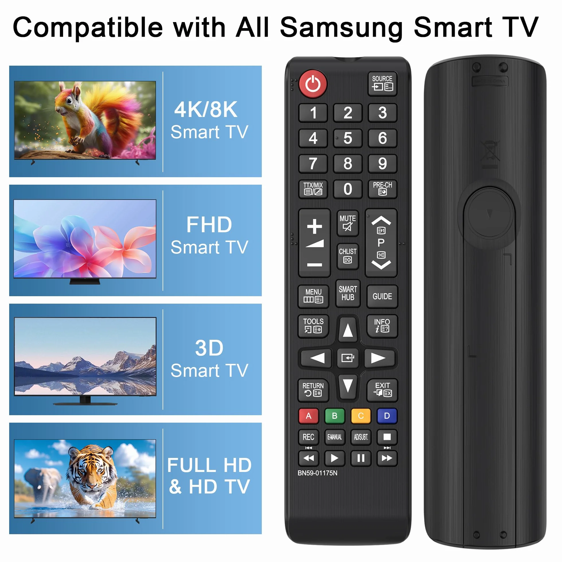 Télécommande pour Samsung TV Universelle - Compatible Uniquement avec Toutes Les Téléviseurs Samsung (Noir)