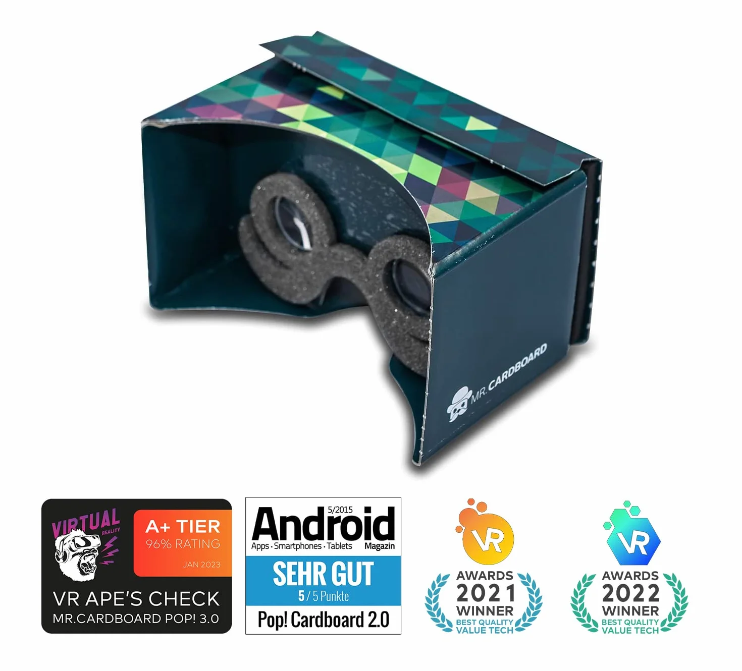 Google Carton Pop! Cardboard MR.CARDBOARD VR Casque réalité virtuelle Serre-tête Android Apple iOS Fabriqué Allemagne